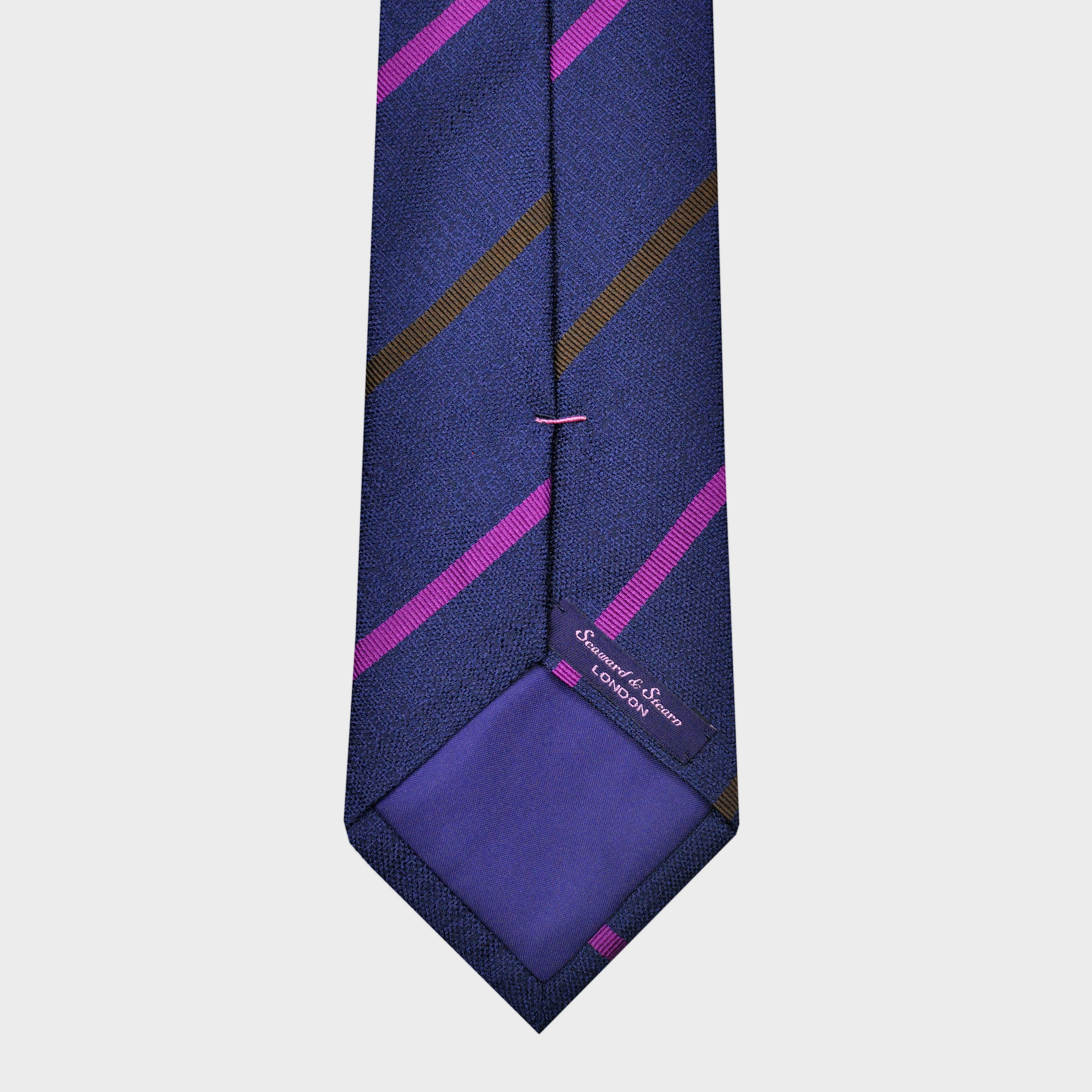 Blue with Pink & Brown Stripes Tussah Silk Tie