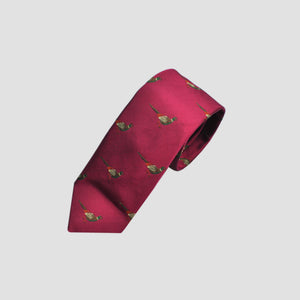 English Woven Silk 'Pheasant' Tie in Magenta Pink