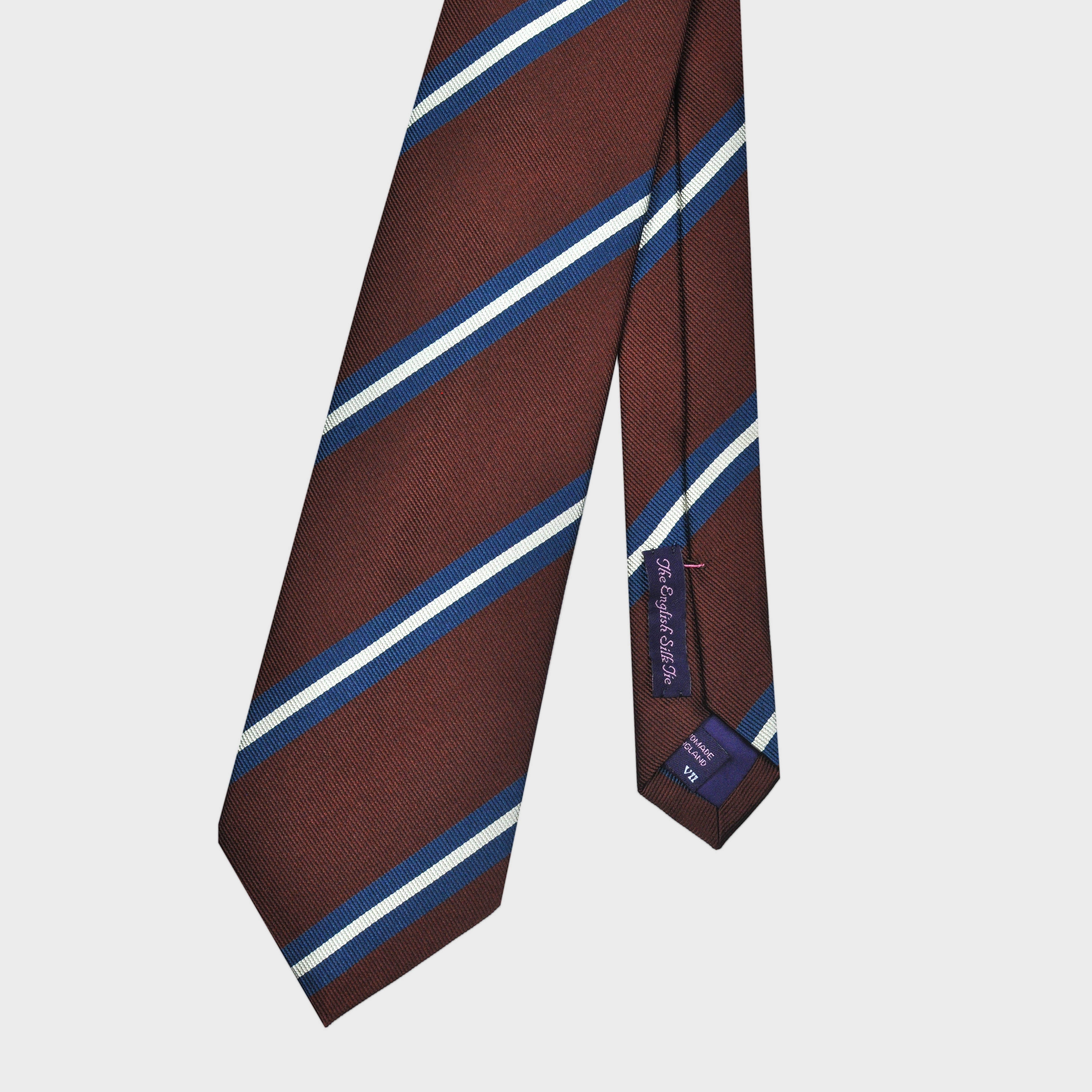Blue & White Stripes on Brown Reppe Silk Tie (Copy)