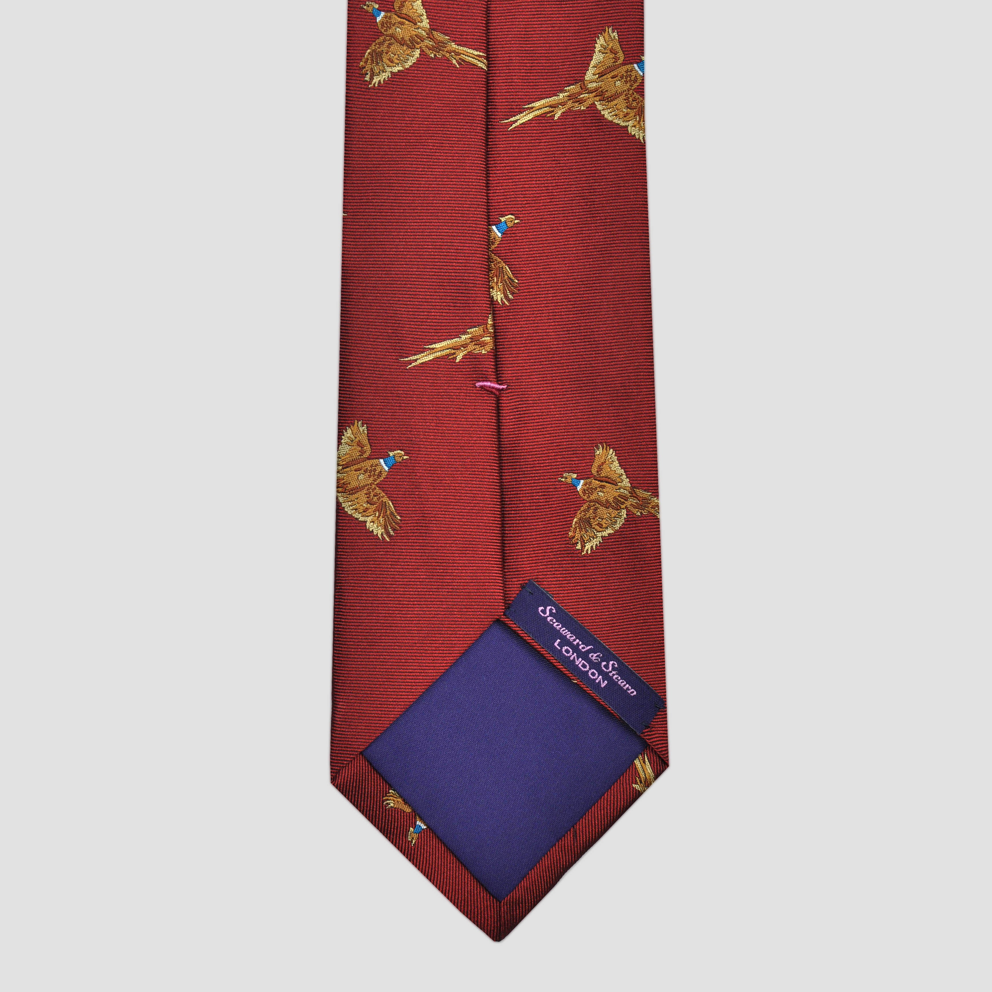 English Woven Silk 'Flying Pheasant' Tie in Rusty Brown