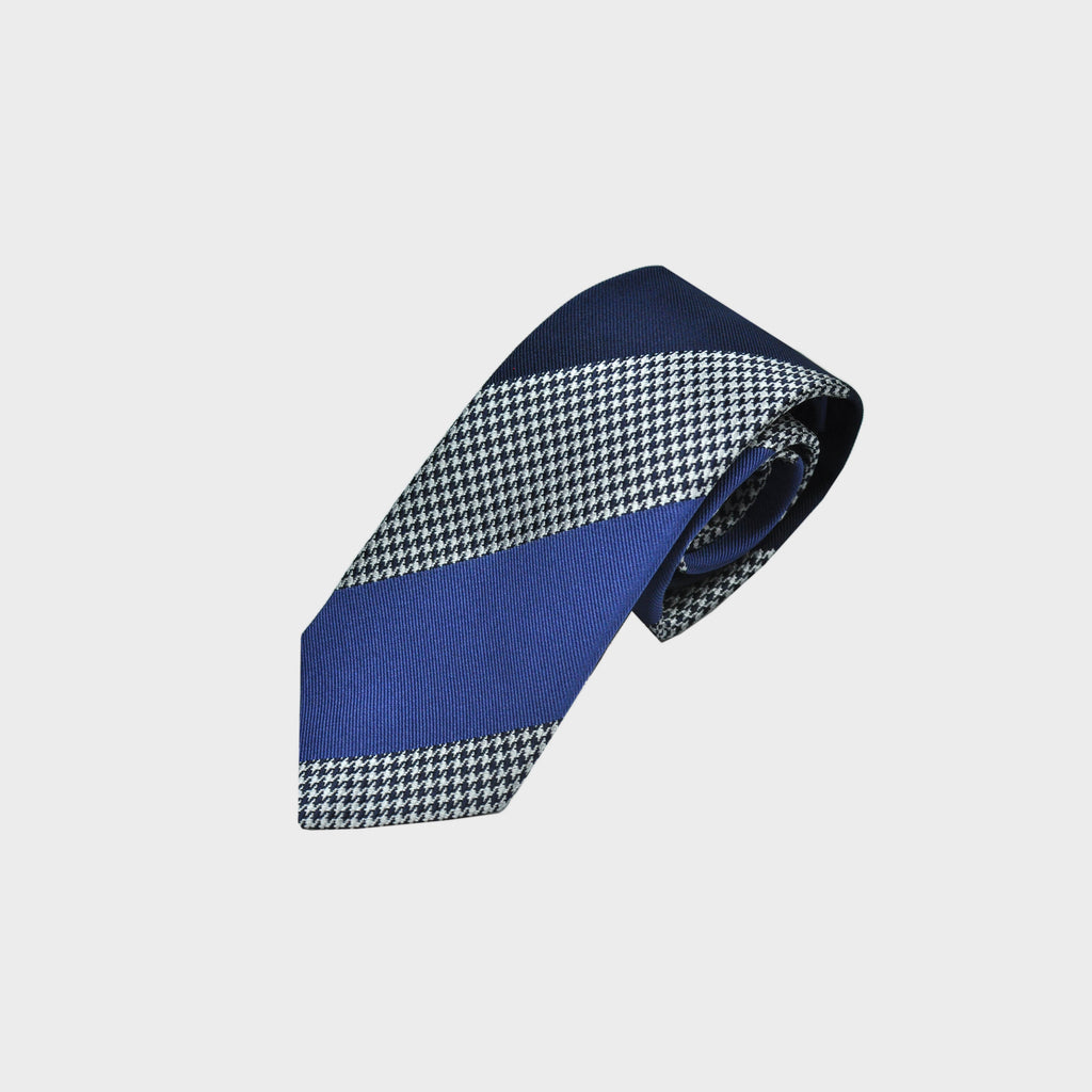 Bold Blue Stripes on Puppy Tooth Silk Tie