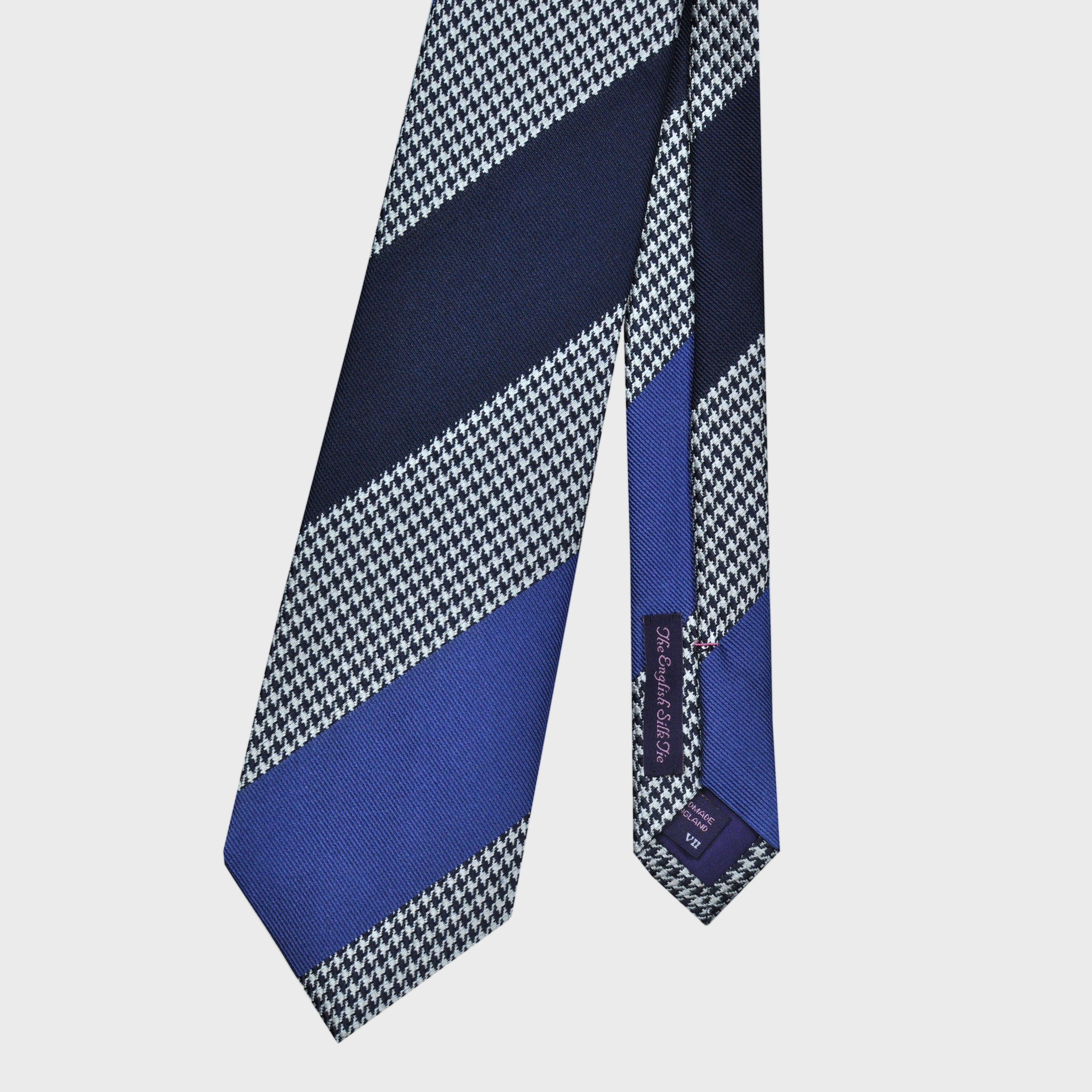 Bold Blue Stripes on Puppy Tooth Silk Tie
