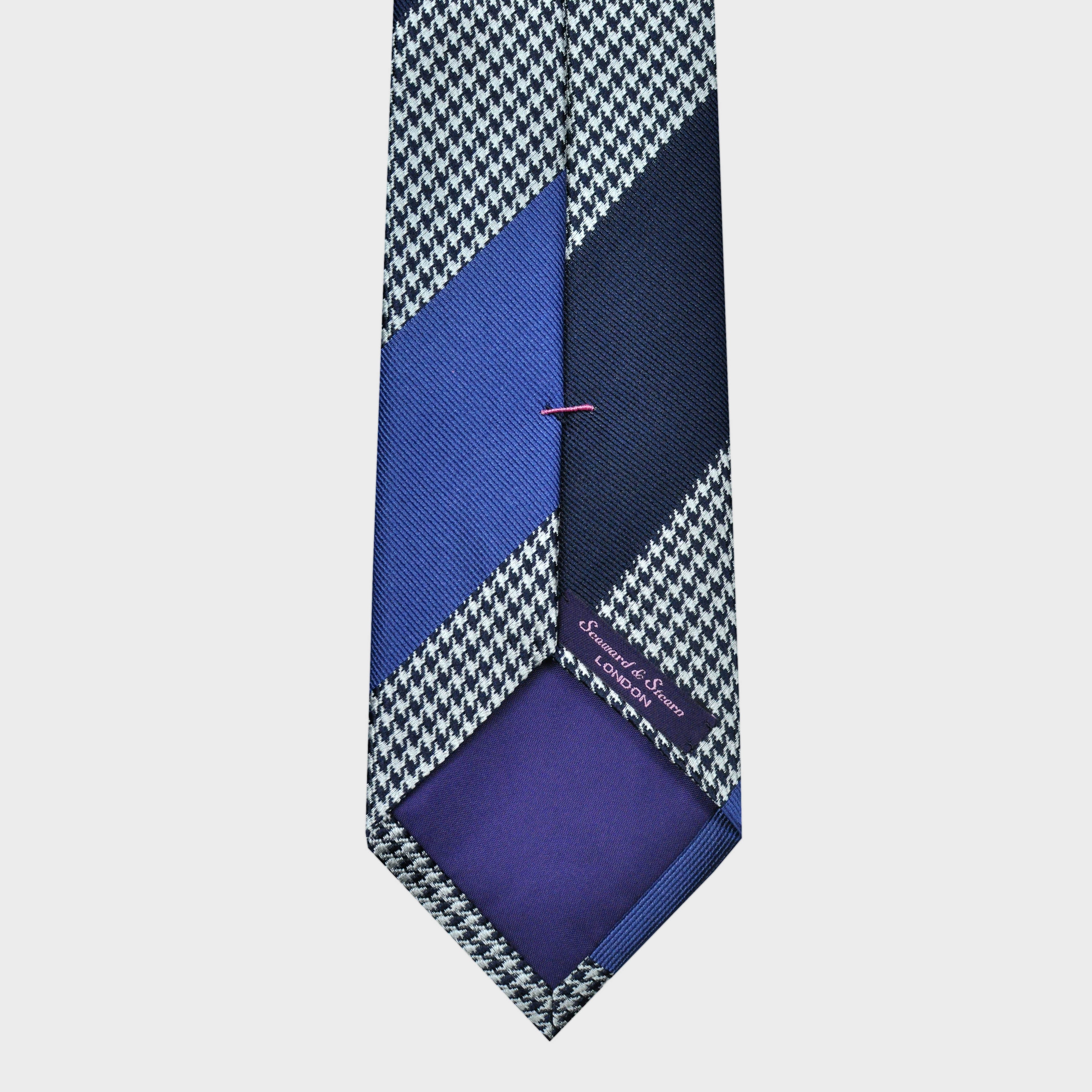 Bold Blue Stripes on Puppy Tooth Silk Tie