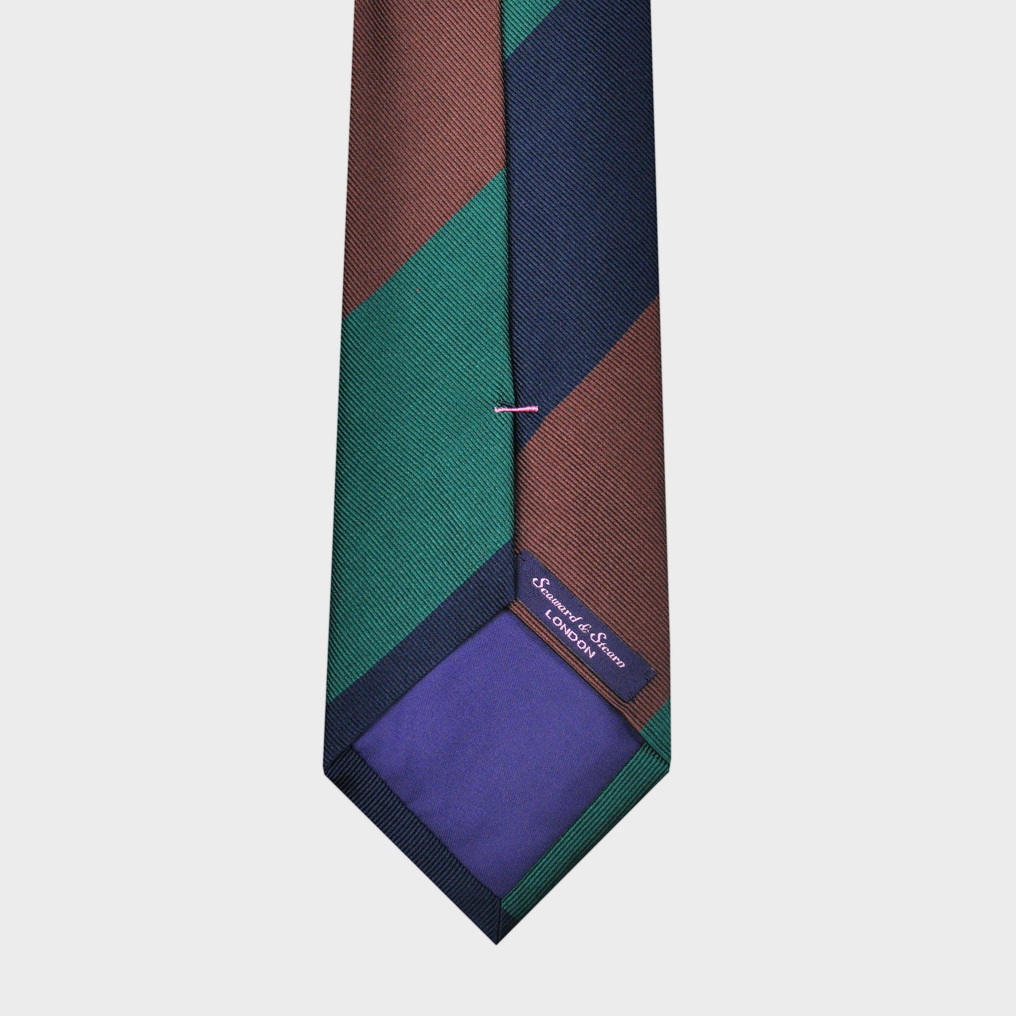 Navy, Brown & Green Bold Stripes Reppe Silk Tie