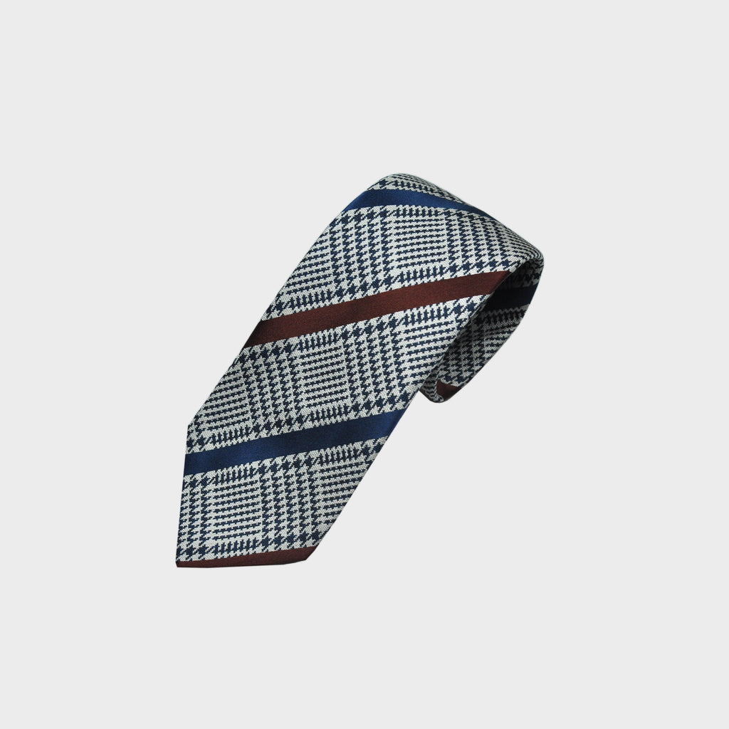 Blue & Brown Stripes on Puppy Tooth Check Silk Tie
