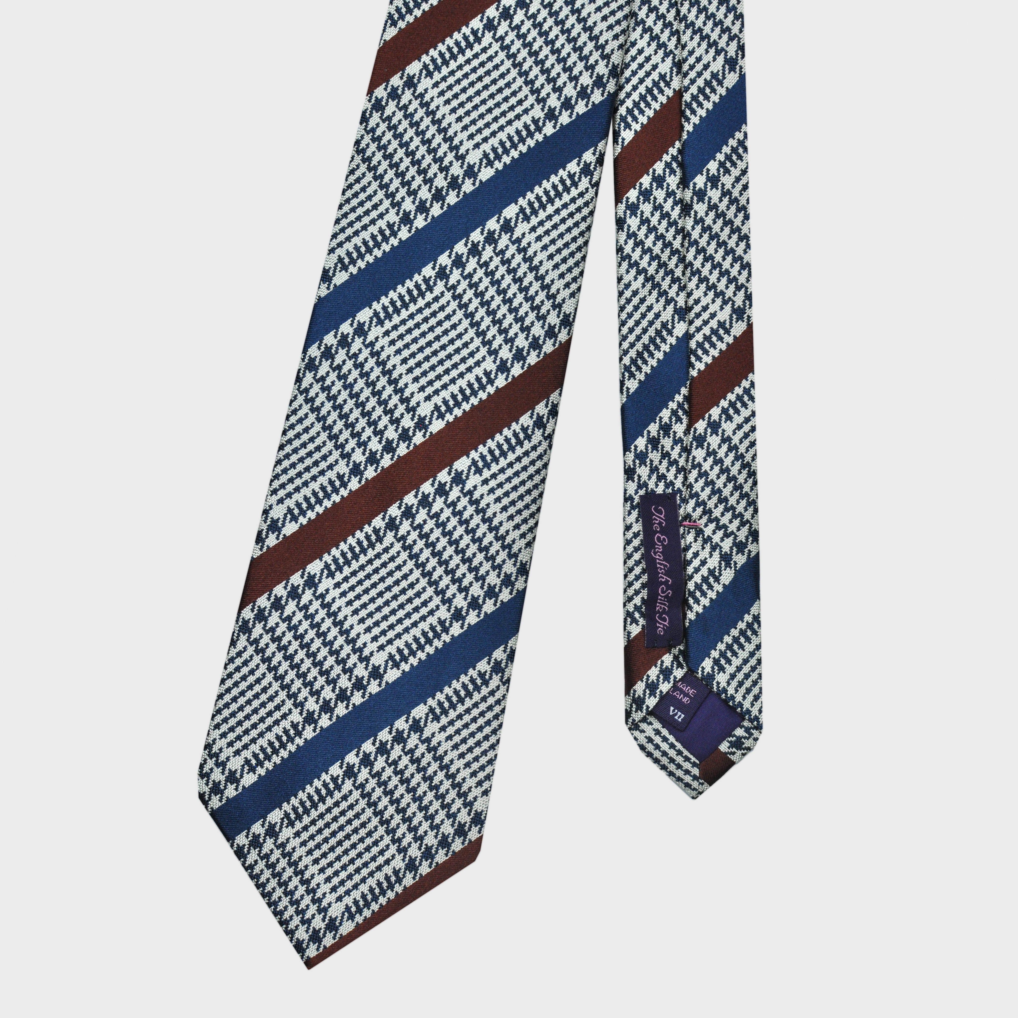 Blue & Brown Stripes on Puppy Tooth Check Silk Tie