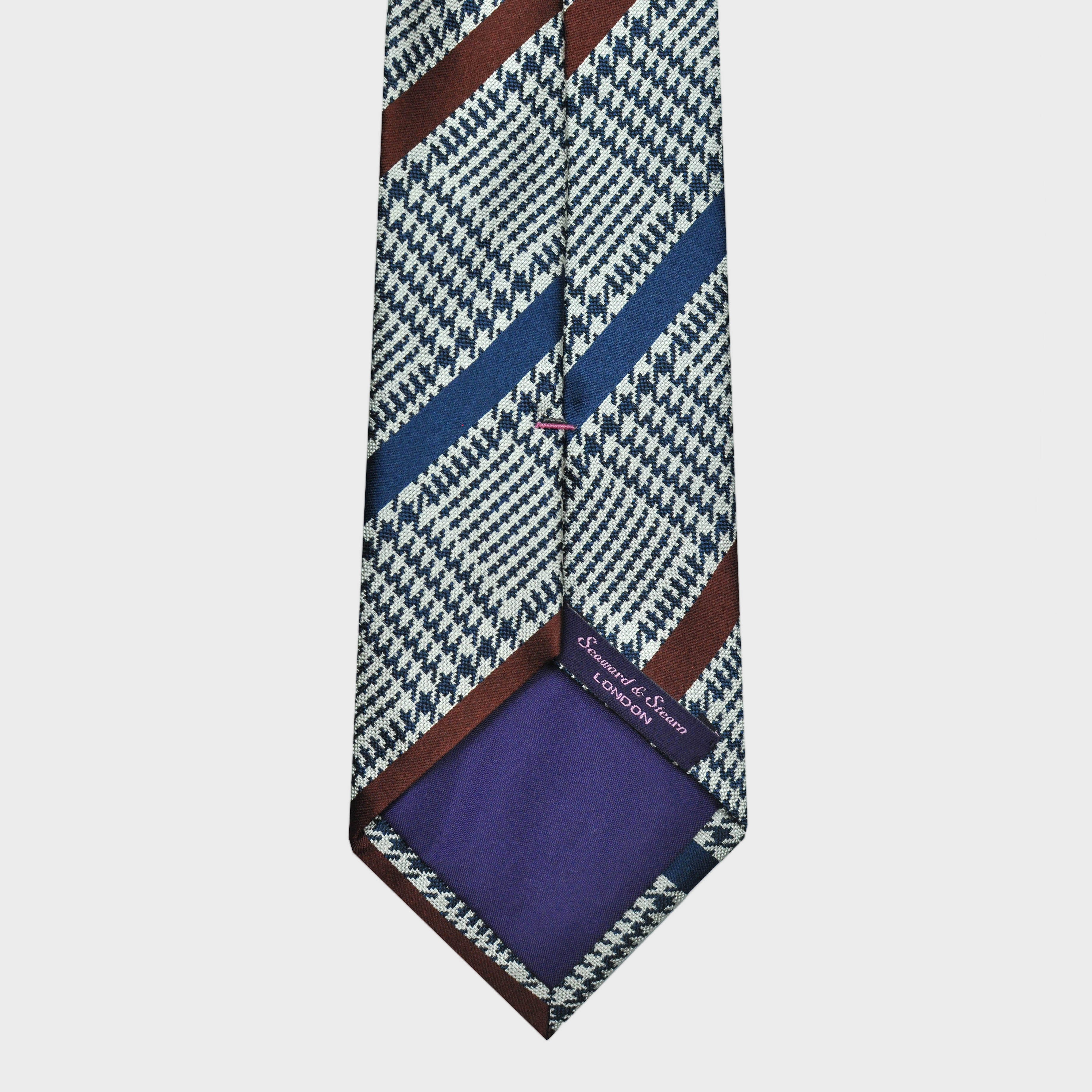Blue & Brown Stripes on Puppy Tooth Check Silk Tie