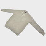 Long Sleeved Ribbed Cotton Polo with Breast Pocket in Beige