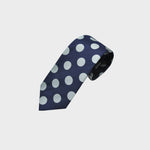 Big Silver Dots on Navy Woven Silk Tie