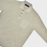Long Sleeved Ribbed Cotton Polo with Breast Pocket in Beige