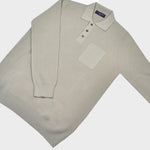 Long Sleeved Ribbed Cotton Polo with Breast Pocket in Beige