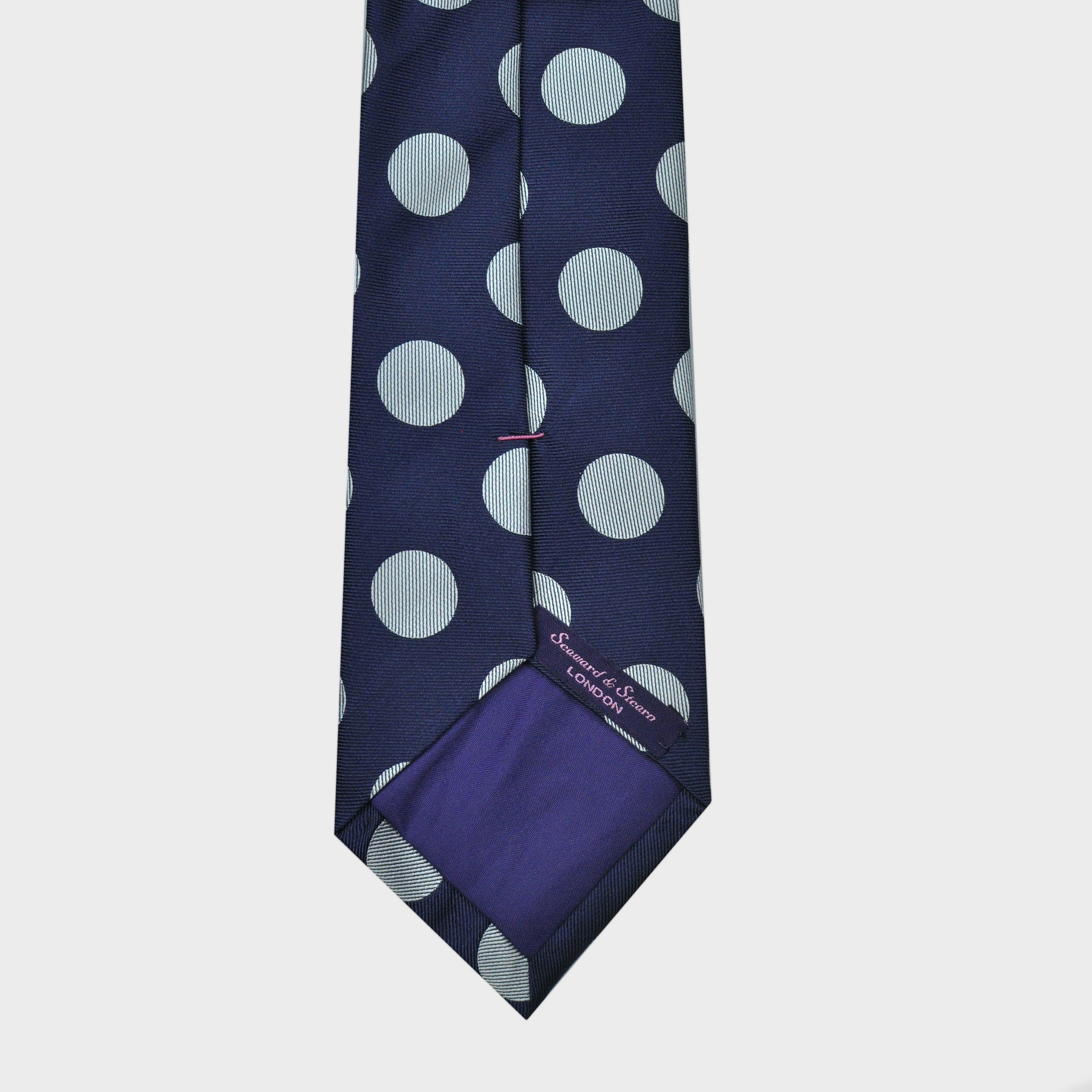 Big Silver Dots on Navy Woven Silk Tie