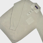 Long Sleeved Ribbed Cotton Polo with Breast Pocket in Beige
