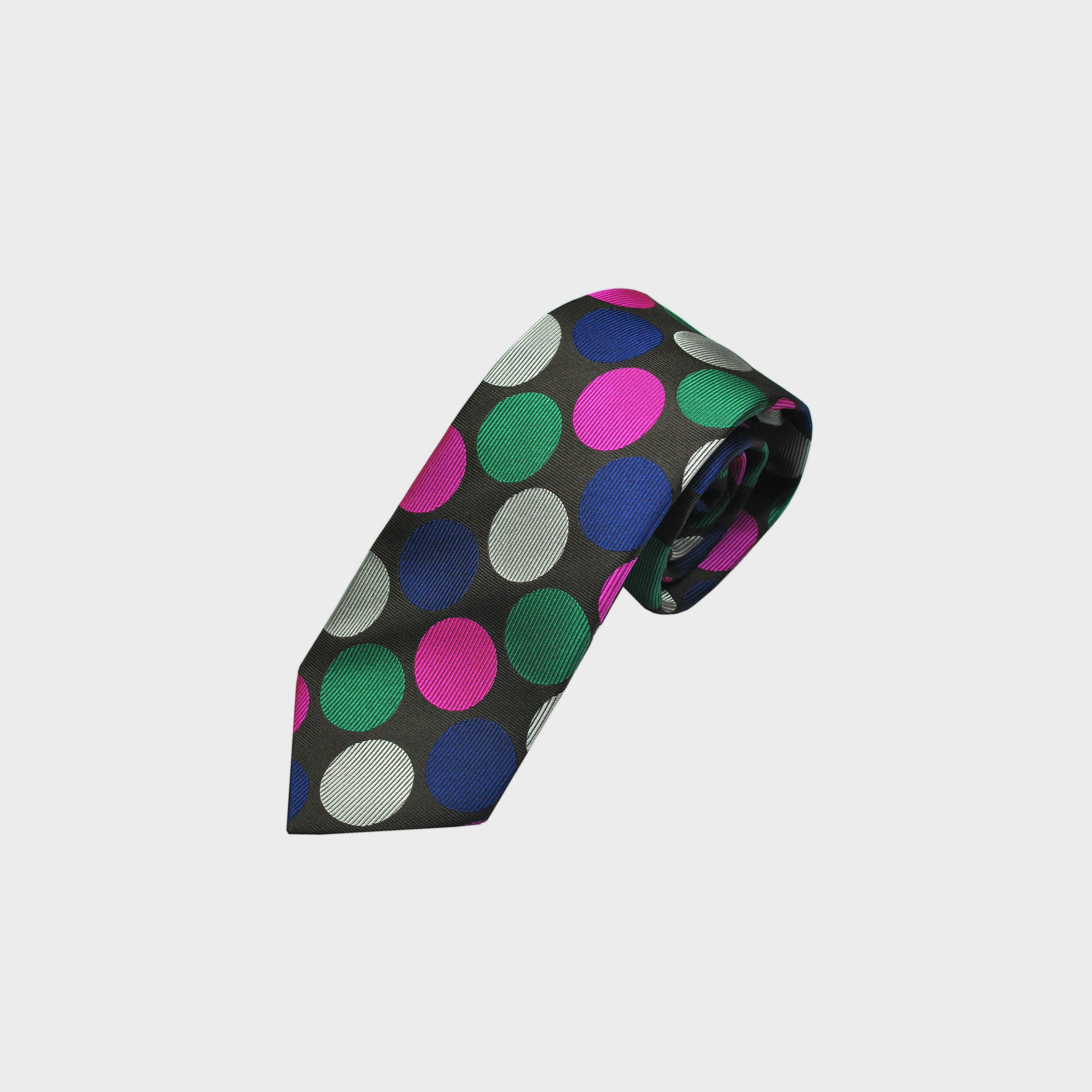 Big Colourful Dots on Brown Woven Silk Tie