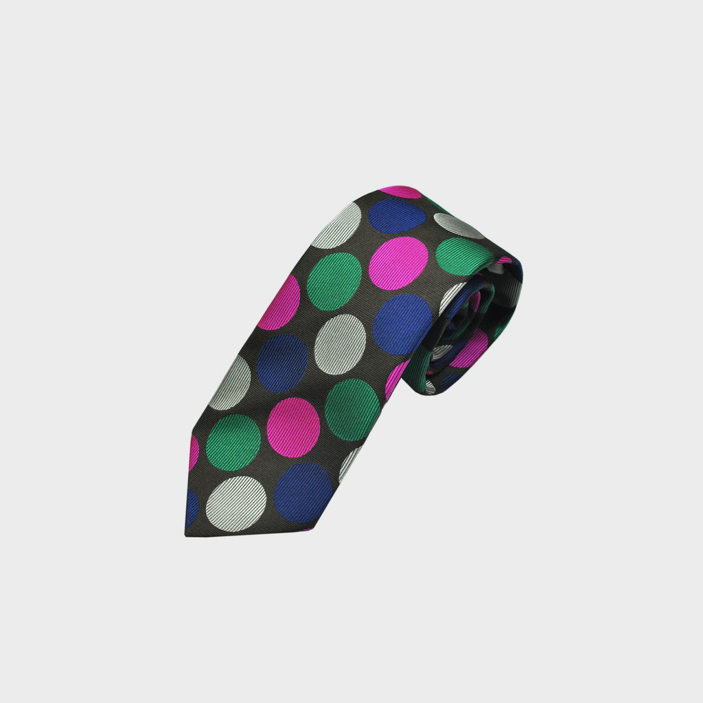 Big Colourful Dots on Brown Woven Silk Tie