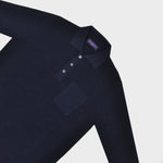 Long Sleeved Ribbed Cotton Polo with Breast Pocket in Navy Blue
