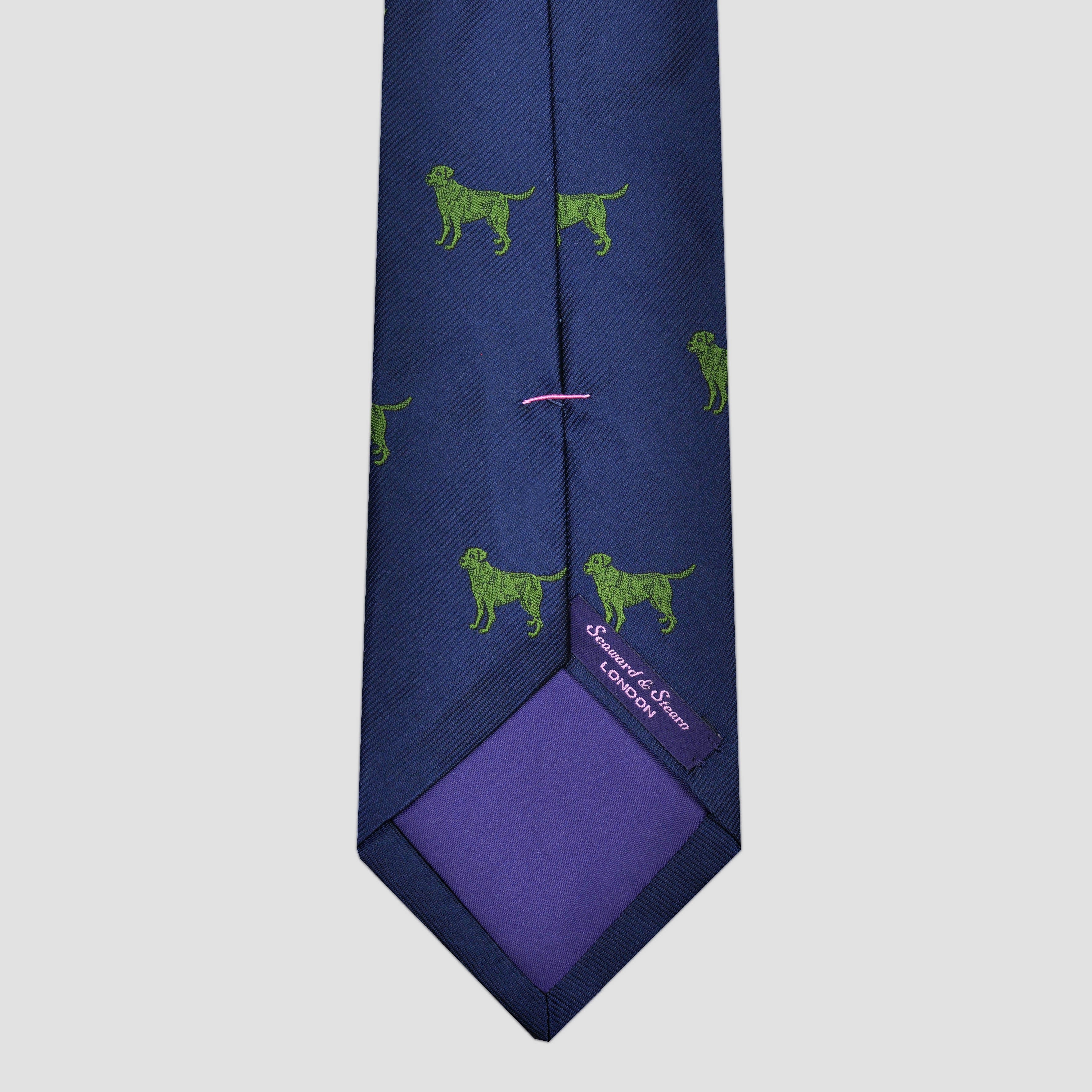 English Woven Silk 'Green Labrador' Tie in Blue