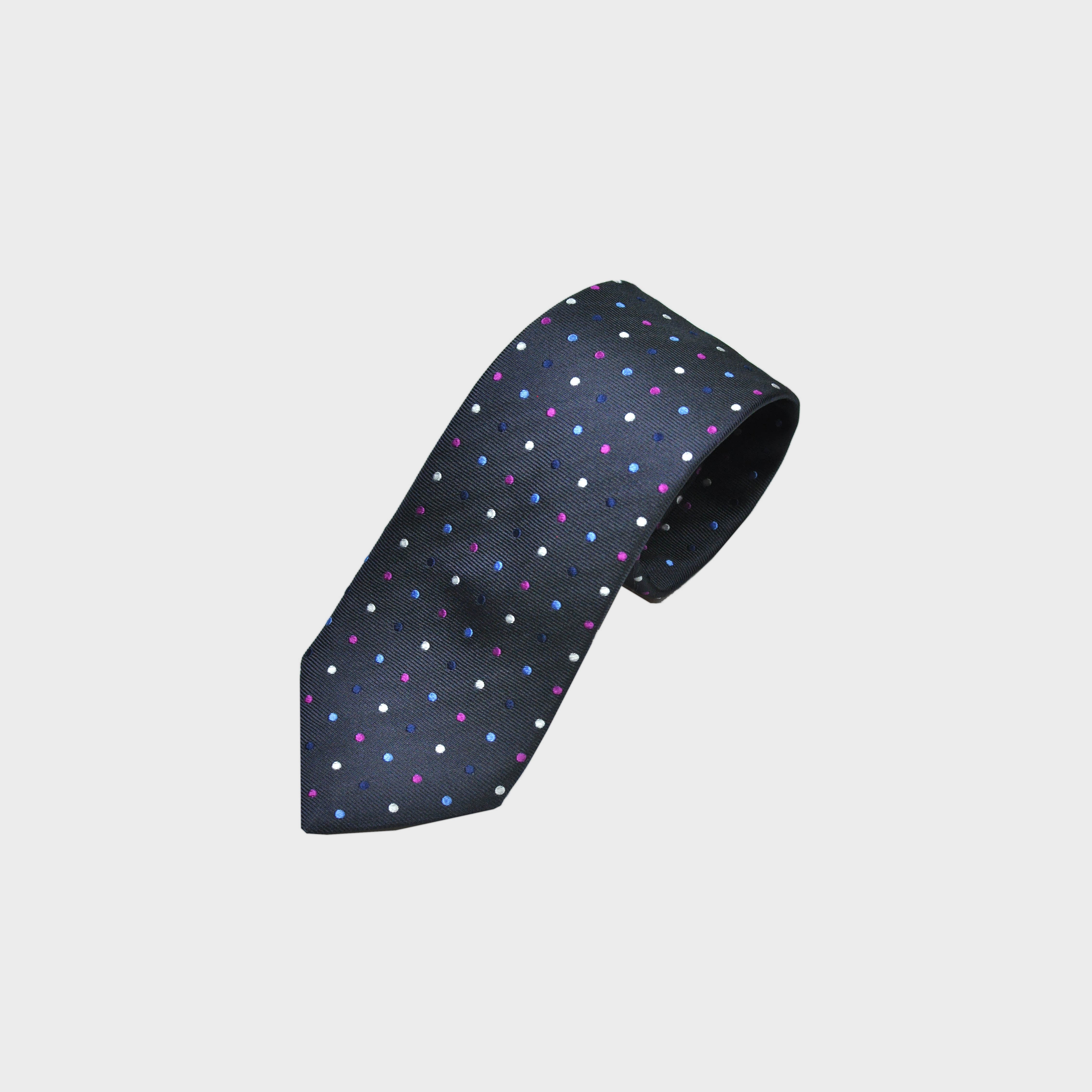 Colourful Dots on Silk Reppe Tie in Petrol Blue