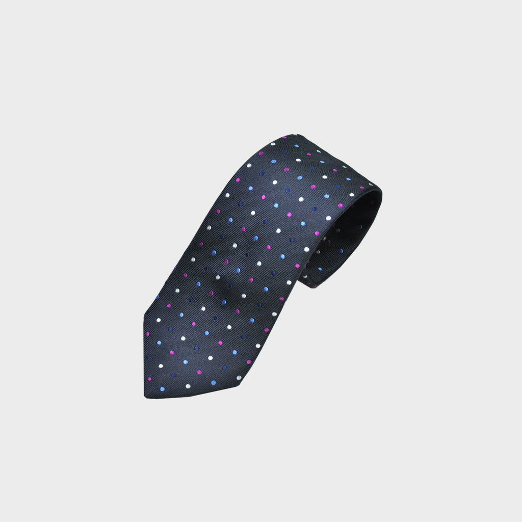 Colourful Dots on Silk Reppe Tie in Petrol Blue