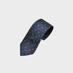 Colourful Dots on Silk Reppe Tie in Petrol Blue