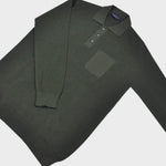 Long Sleeved Ribbed Cotton Polo with Breast Pocket in Green