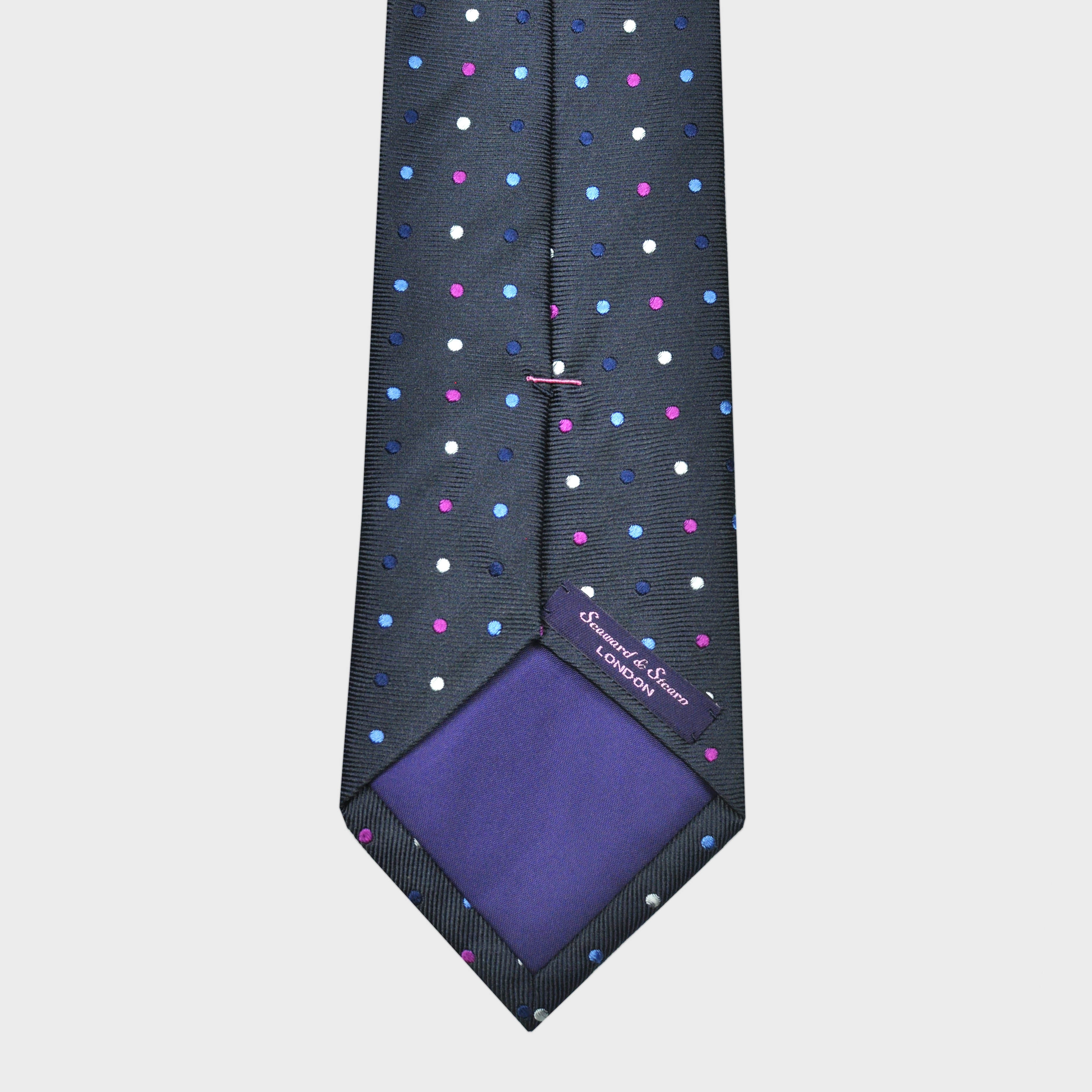 Colourful Dots on Silk Reppe Tie in Petrol Blue