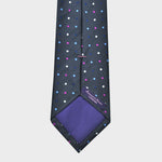 Colourful Dots on Silk Reppe Tie in Petrol Blue