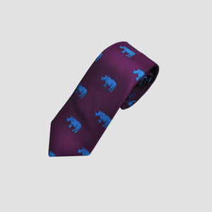 English Woven Silk 'Blue Rhino' Tie in Purple