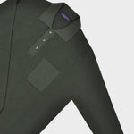 Long Sleeved Ribbed Cotton Polo with Breast Pocket in Green