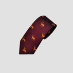 English Woven Silk 'Orange Stag' Tie in Claret