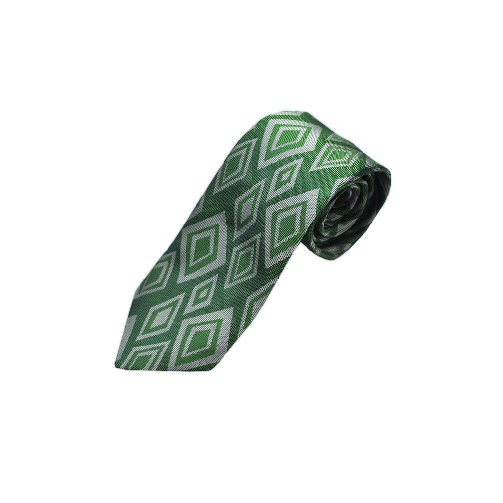 Diamond Geometric Reppes Silk Tie in Green & Silver