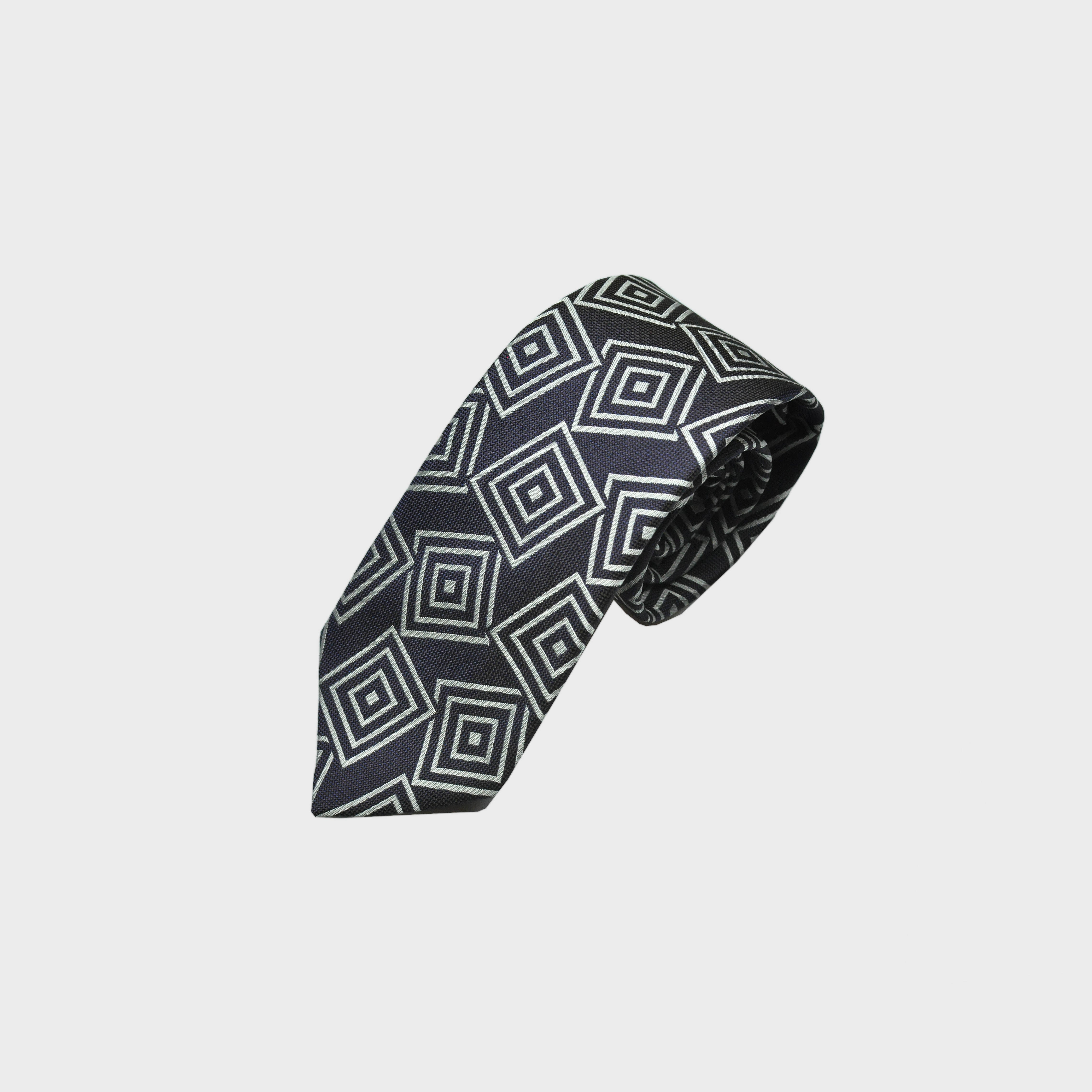 Falling Squares on Charcoal Brown Woven Silk Tie