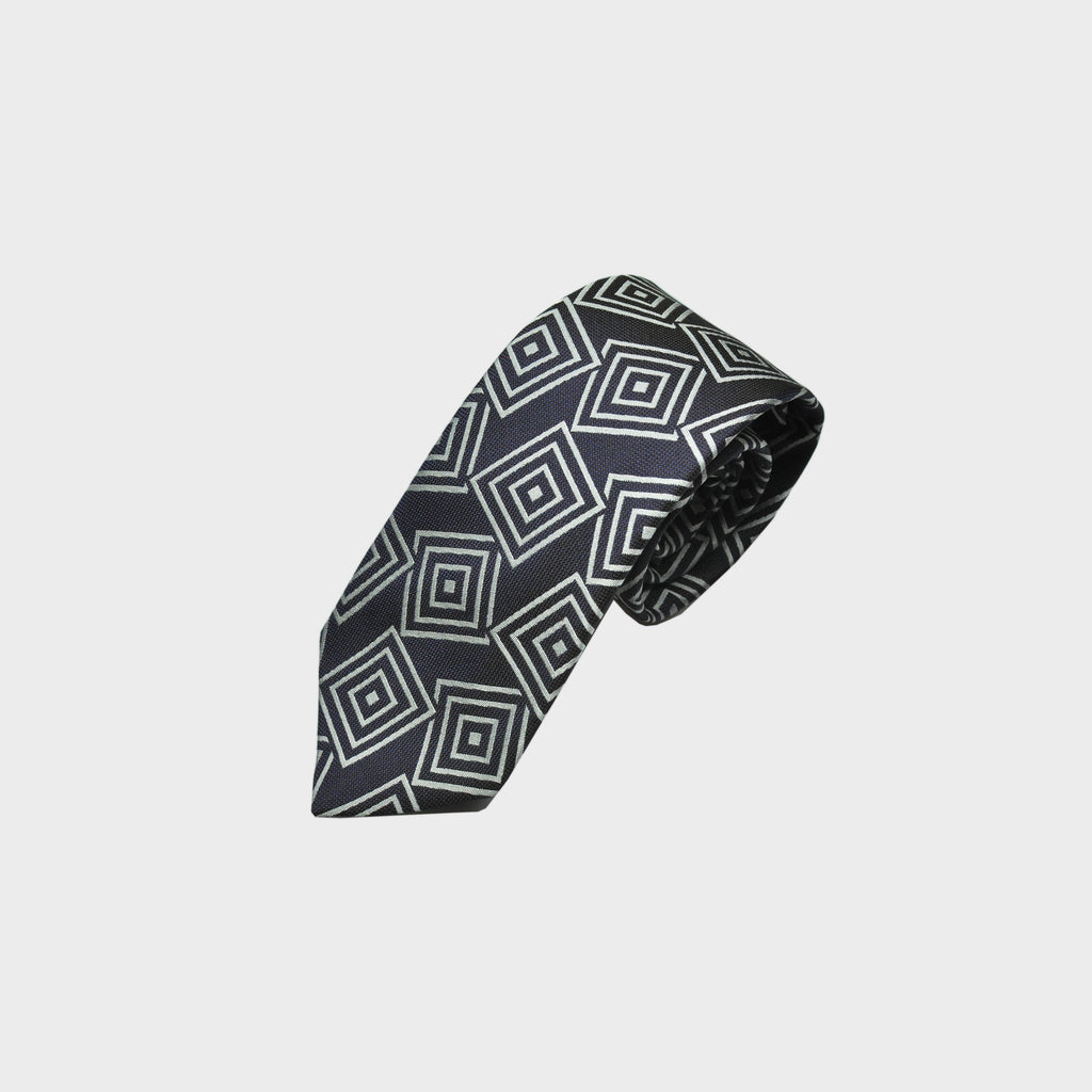 Falling Squares on Charcoal Brown Woven Silk Tie