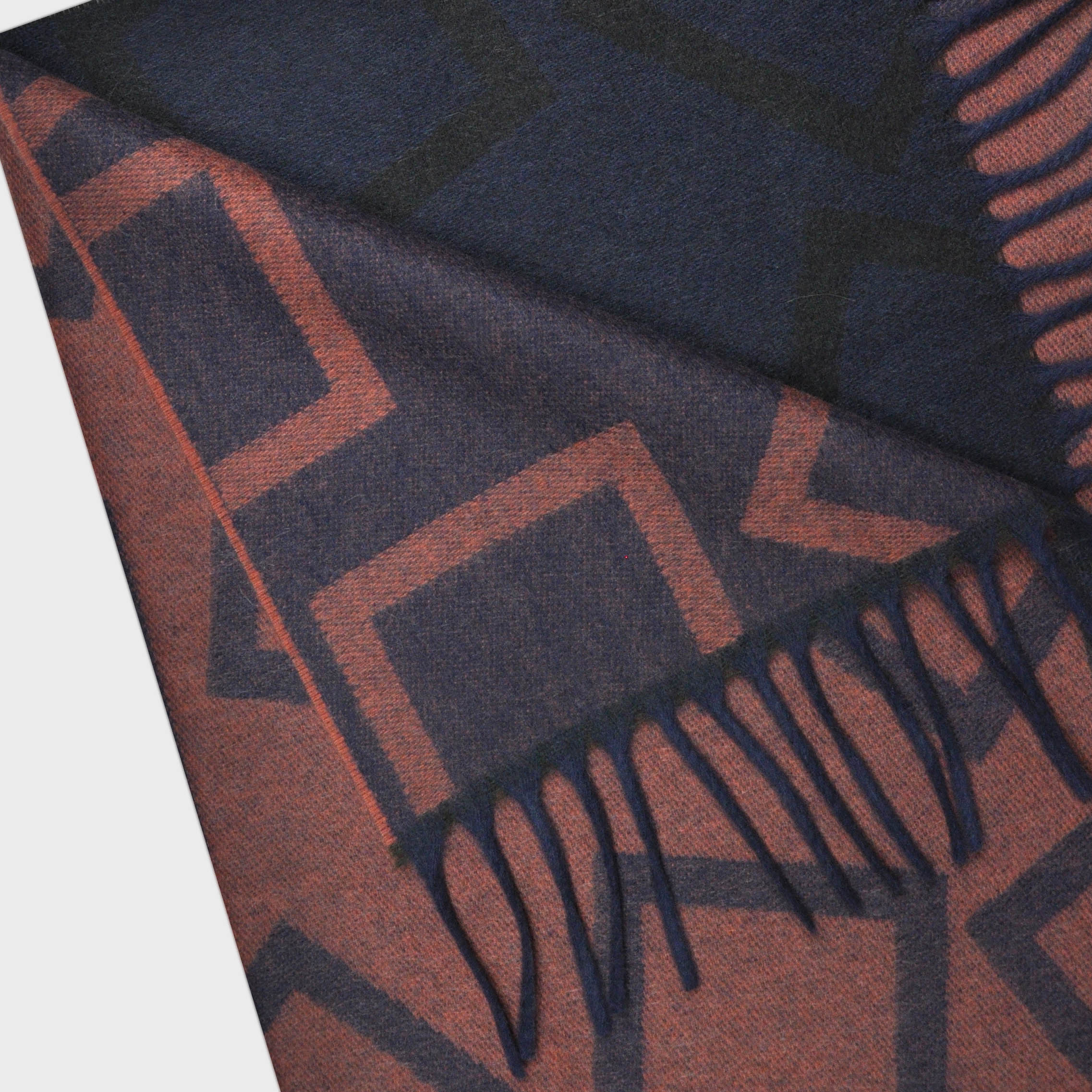 Three Panels of Colour with Geo's Cashmere Scarf in Orange, Blue & Brown