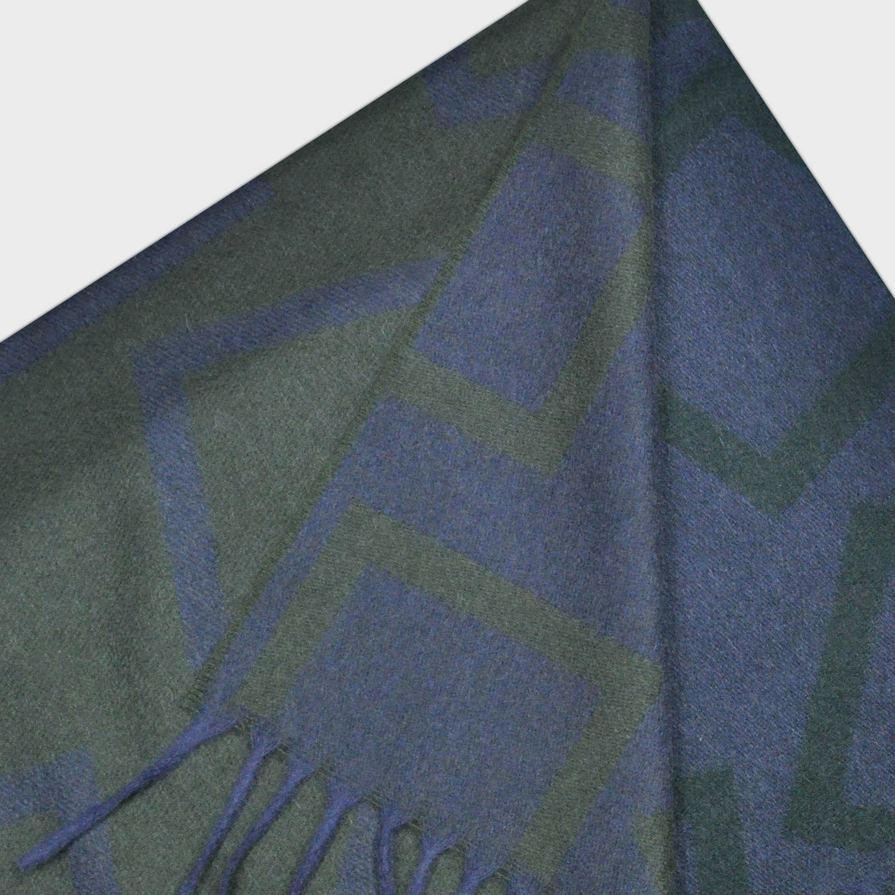 Three Panels of Colour with Geo's Cashmere Scarf in Olive, Green & Blue