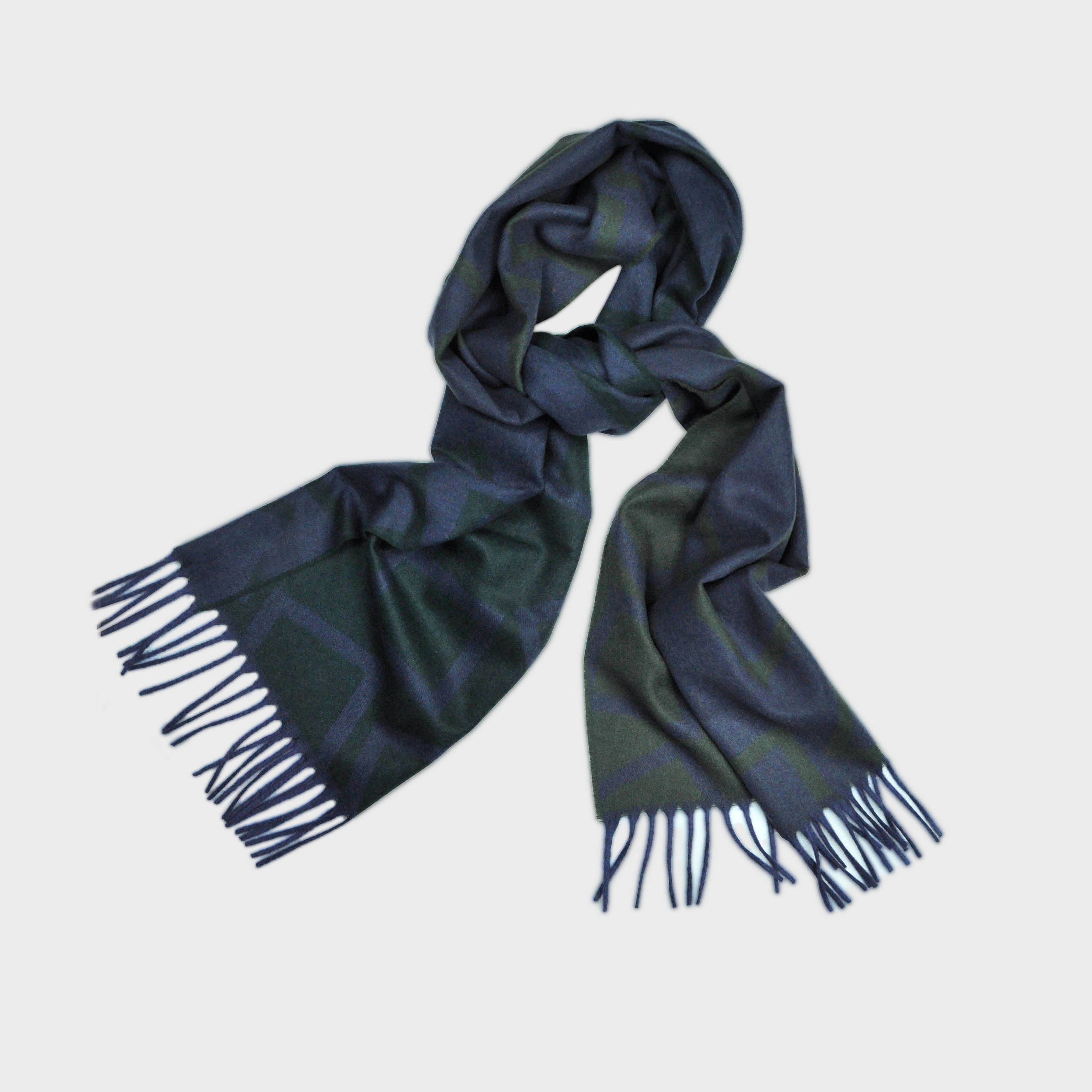 Three Panels of Colour with Geo's Cashmere Scarf in Olive, Green & Blue