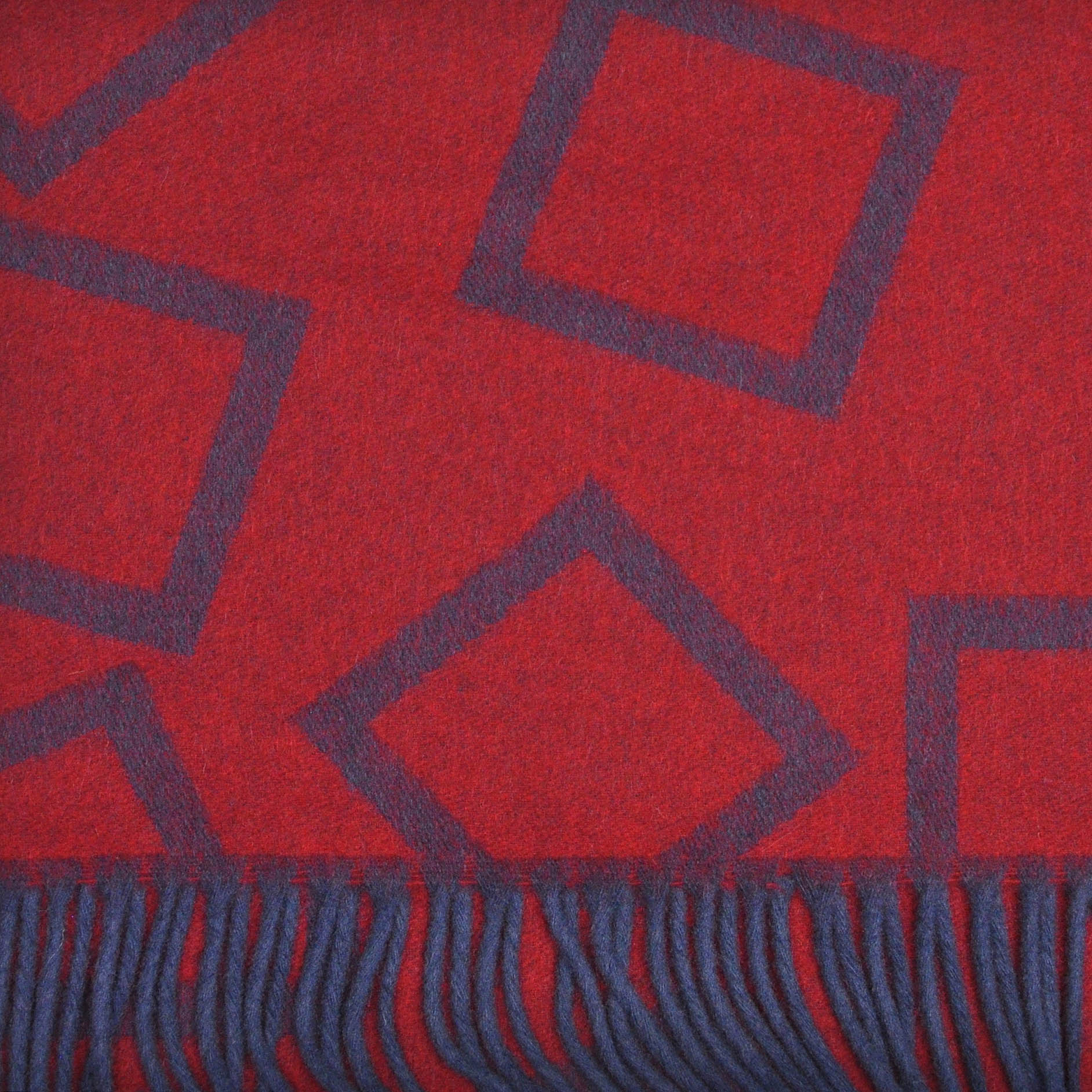 Three Panels of Colour with Geo's Cashmere Scarf in Red, Claret & Blue
