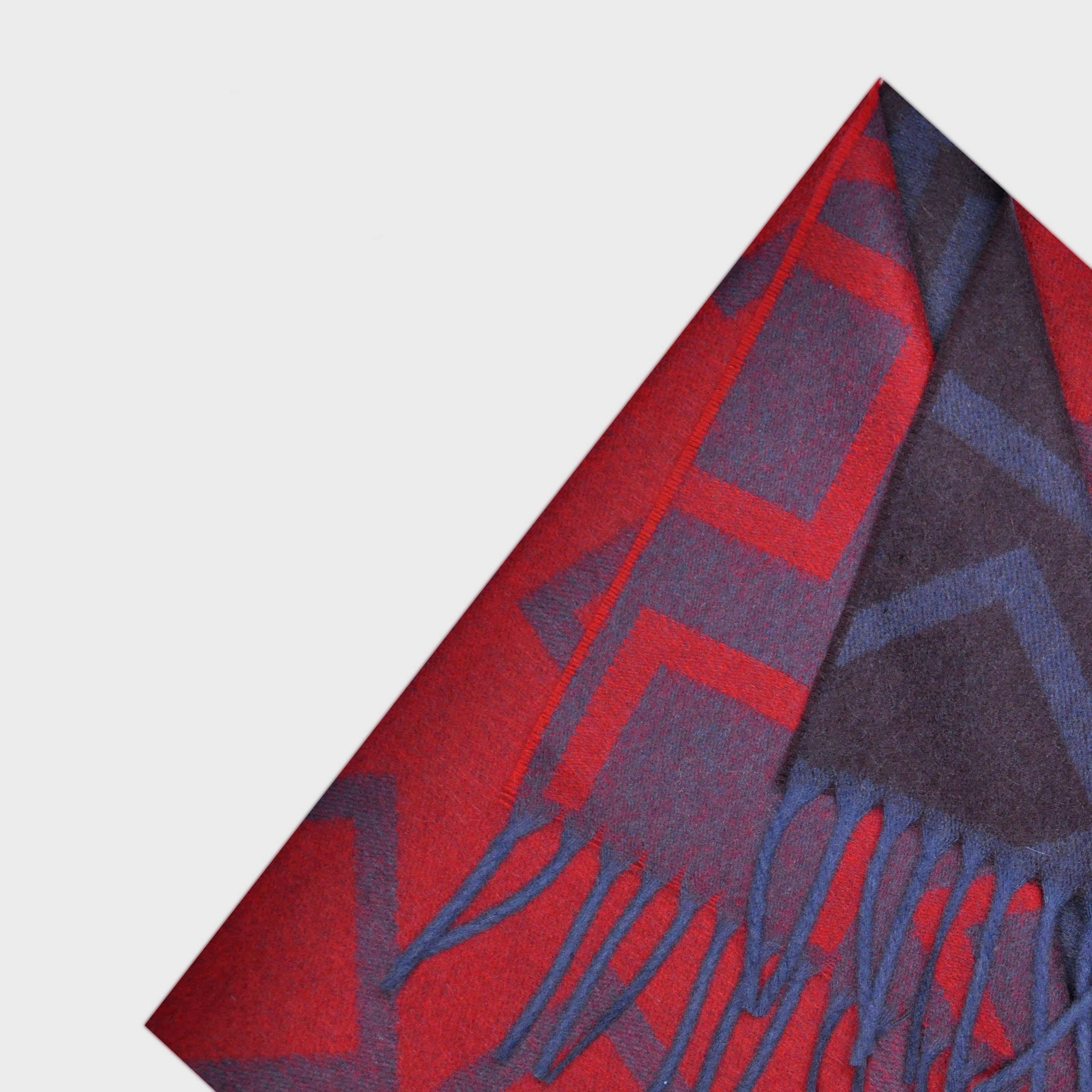 Three Panels of Colour with Geo's Cashmere Scarf in Red, Claret & Blue