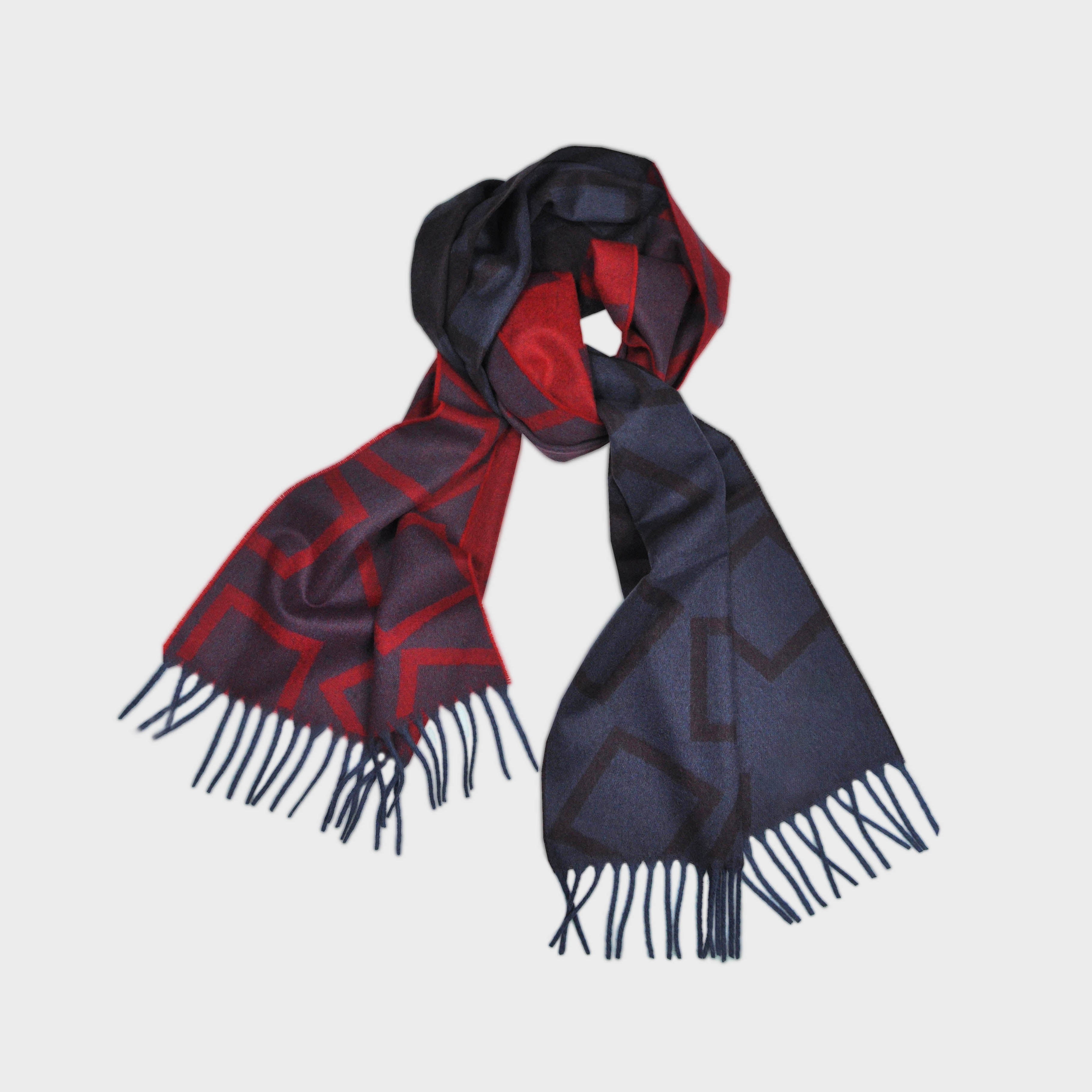 Three Panels of Colour with Geo's Cashmere Scarf in Red, Claret & Blue