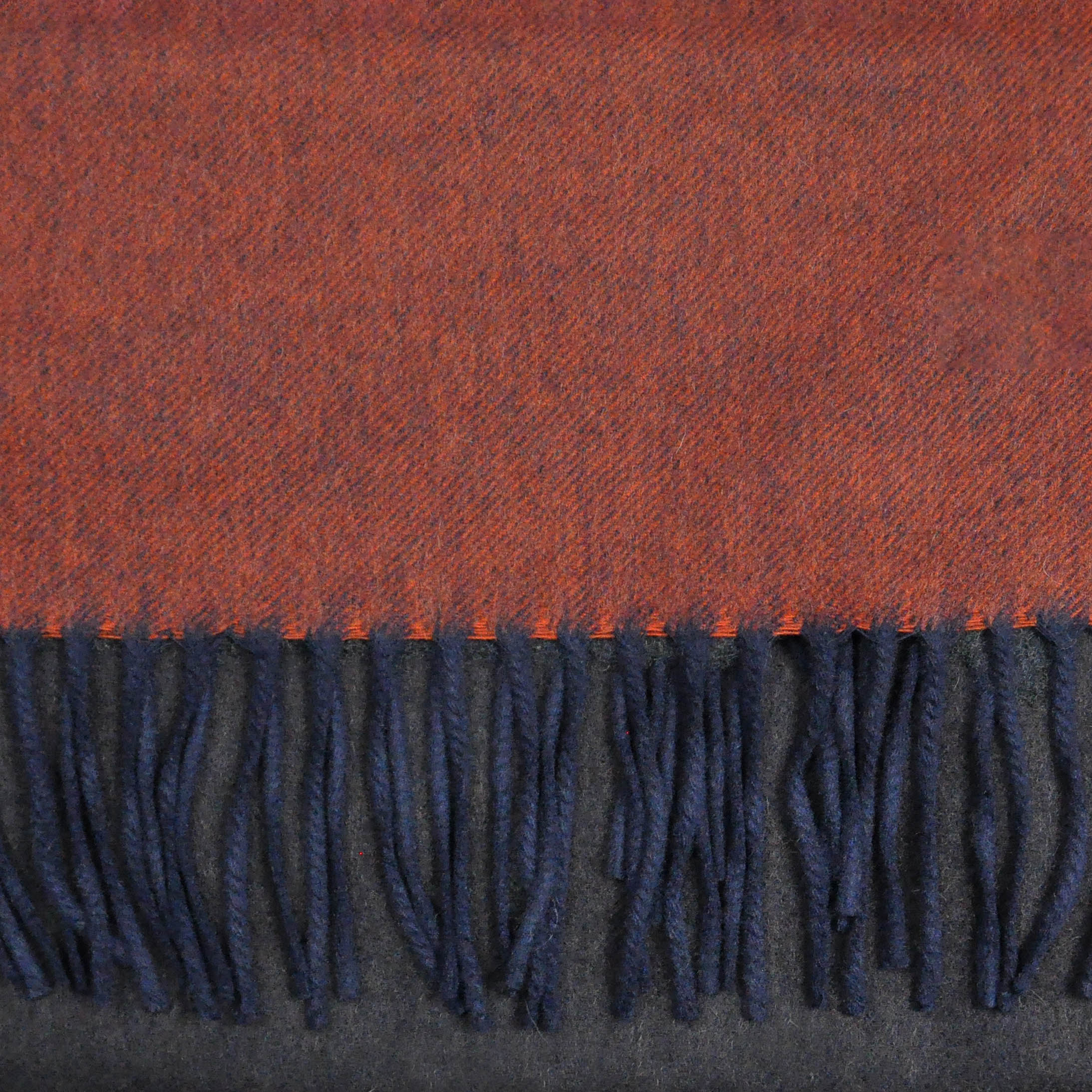 Three Panels of Colour Cashmere Scarf in Rusty Orange, Charcoal & Brown