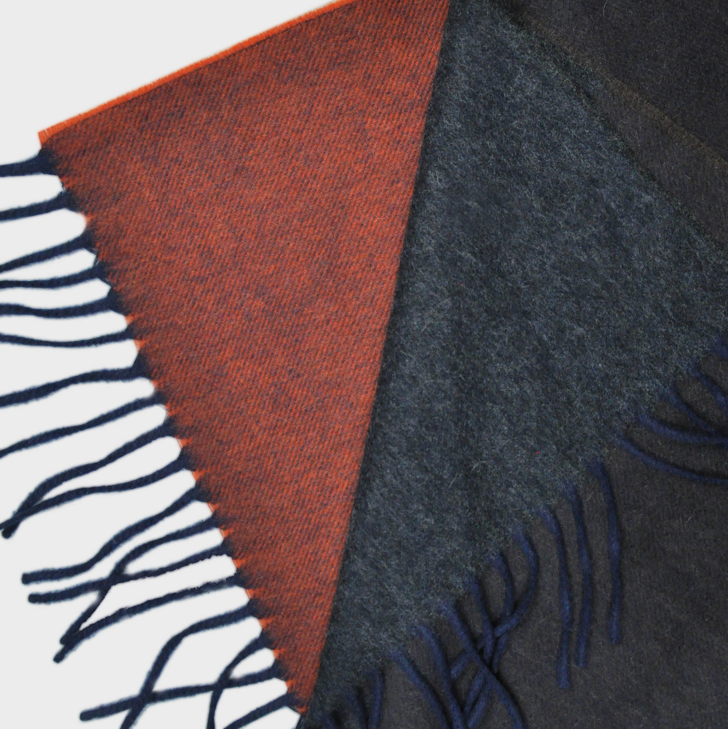 Three Panels of Colour Cashmere Scarf in Rusty Orange, Charcoal & Brown