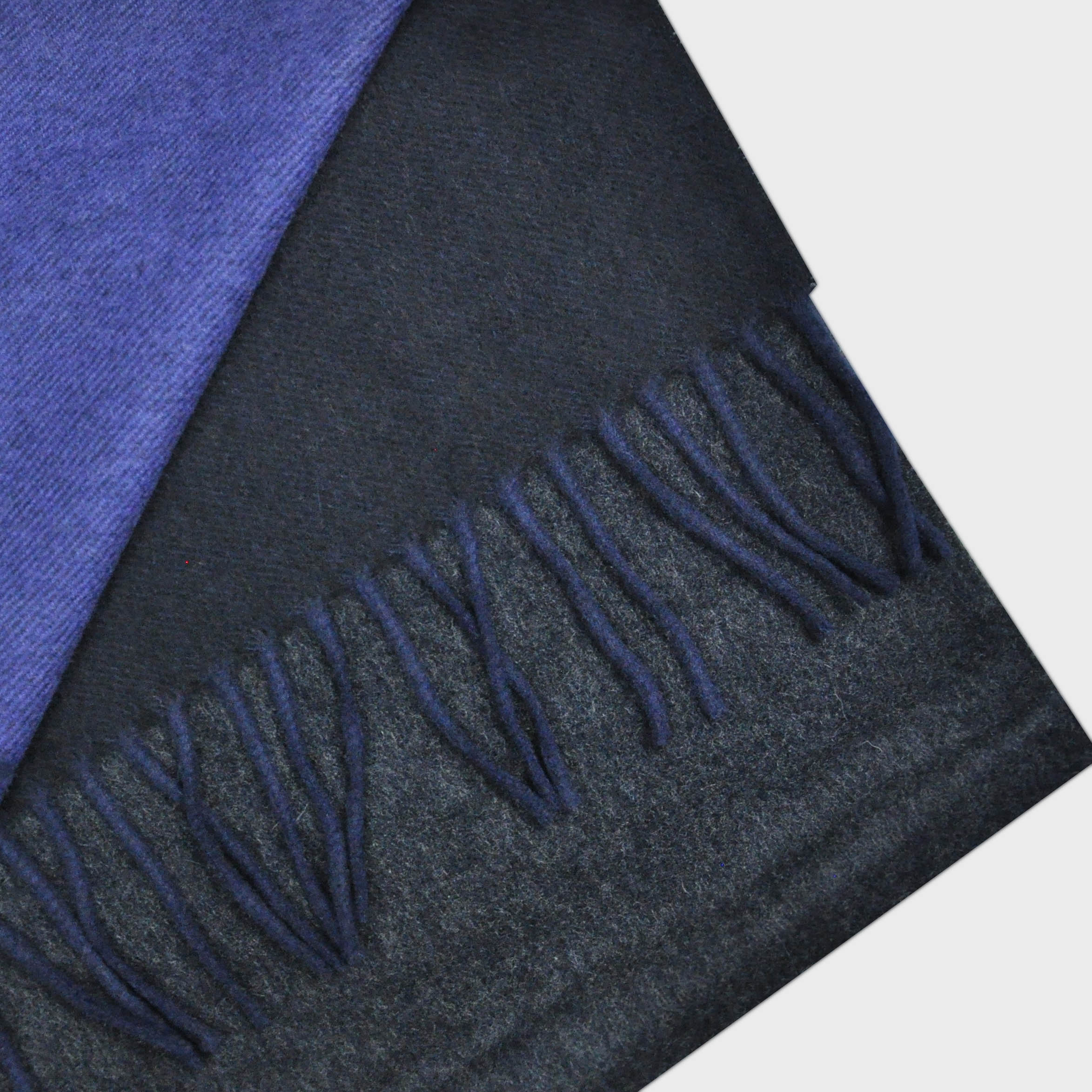 Three Panels of Colour Cashmere Scarf in Blue, Grey & Charcoal