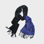 Three Panels of Colour Cashmere Scarf in Blue, Grey & Charcoal