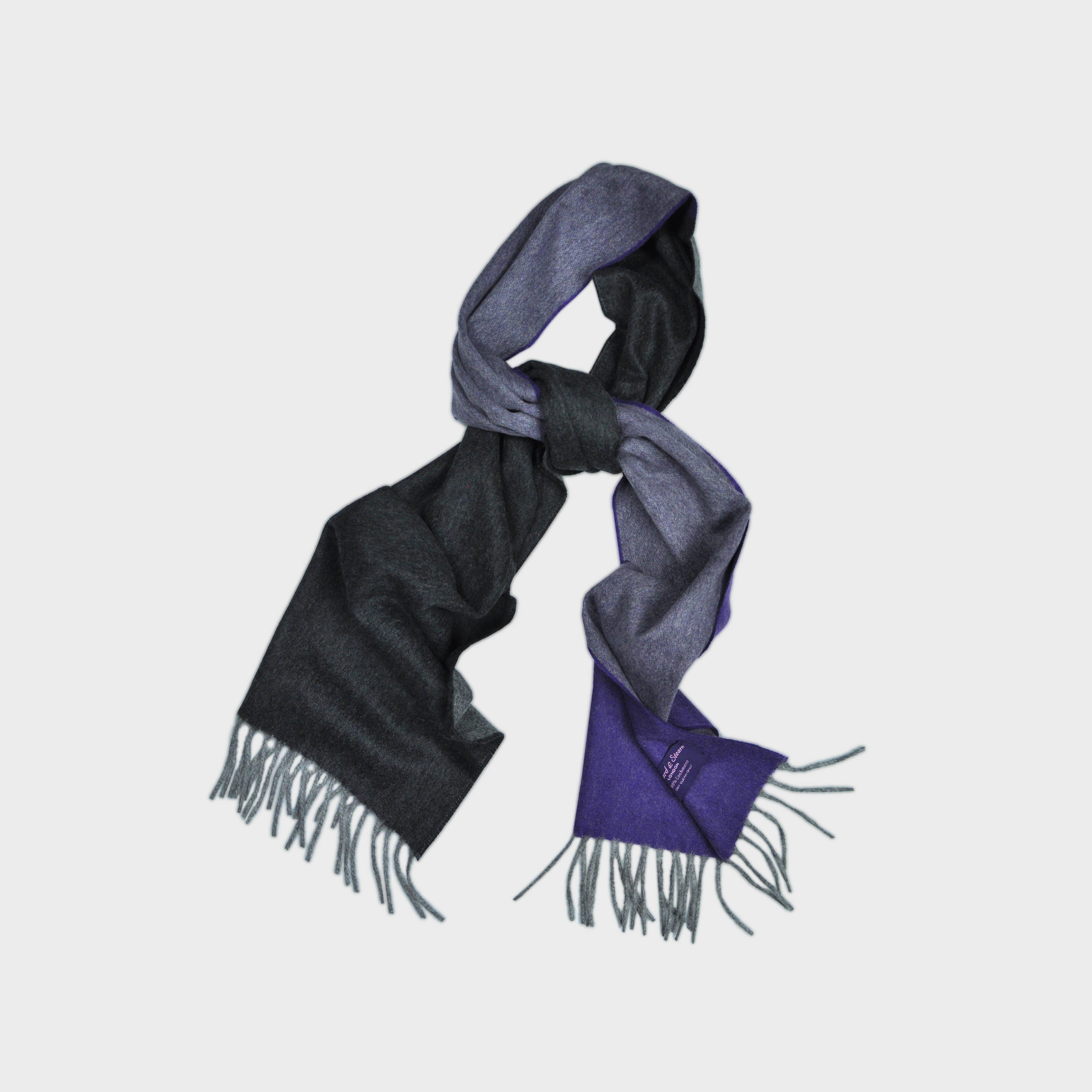 Three Panels of Colour Cashmere Scarf in Violet, Grey & Charcoal
