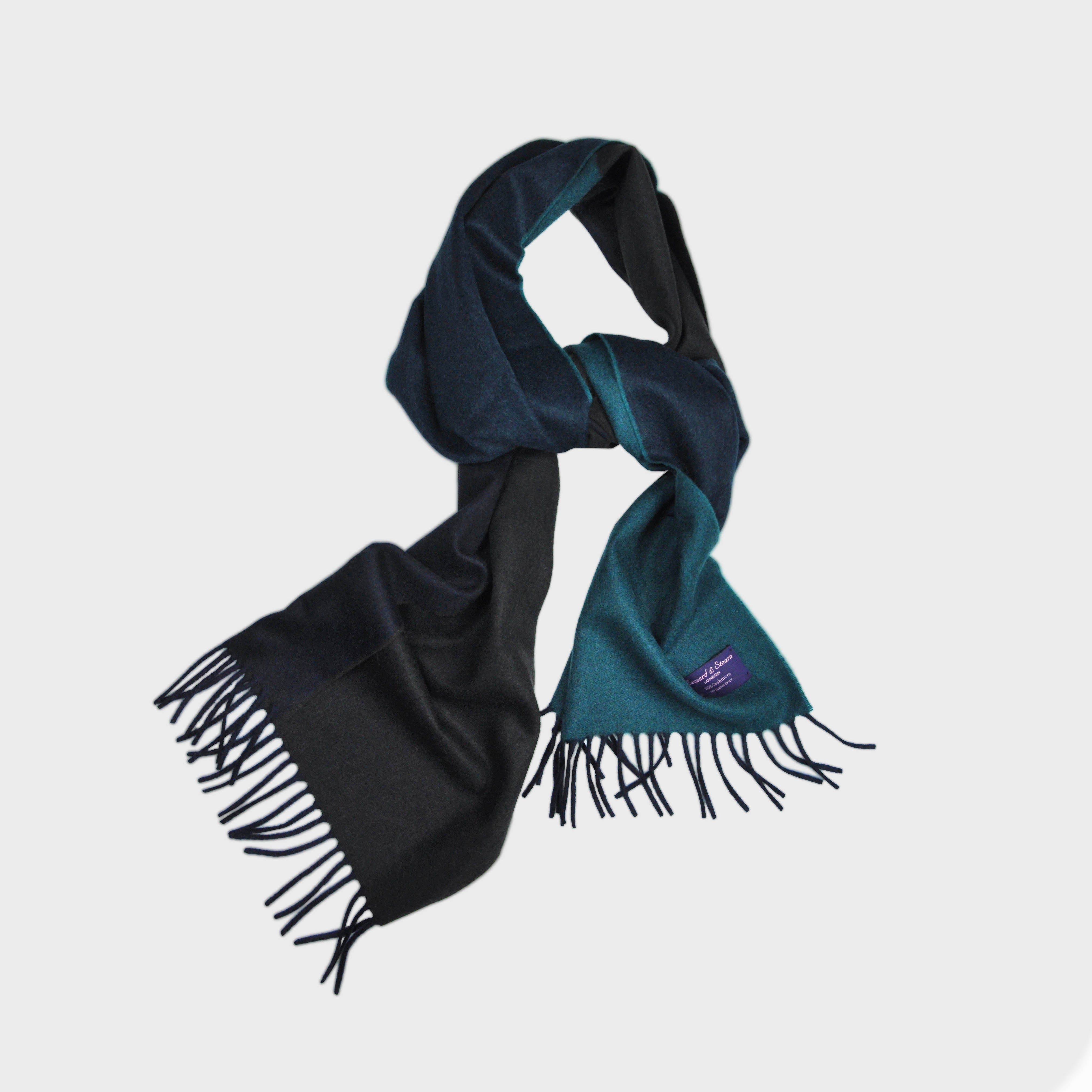Three Panels of Colour Cashmere Scarf in Teal, Blue & Brown