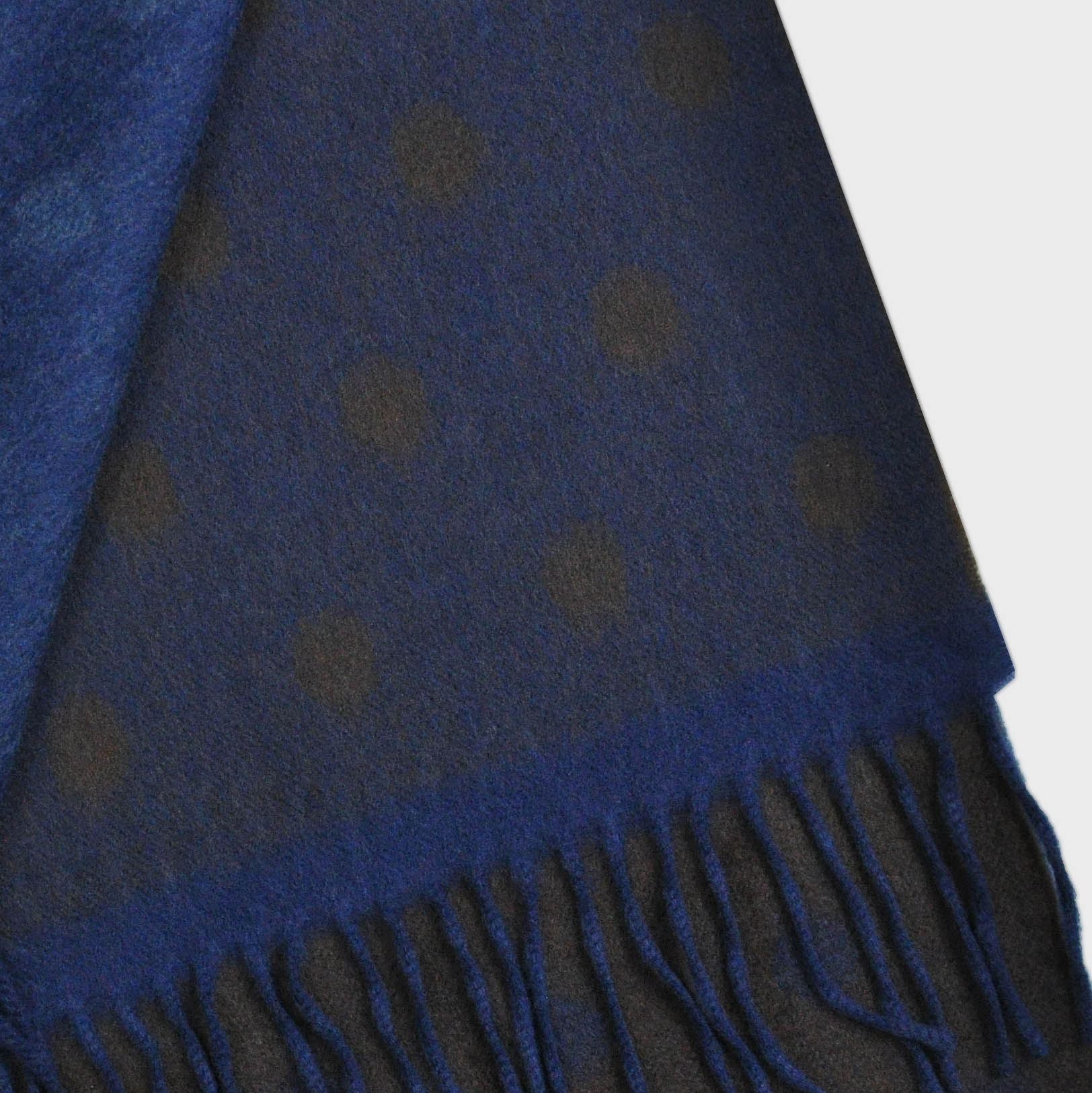 Quarter Panel Wool Scarf with Dots in Blues & Brown