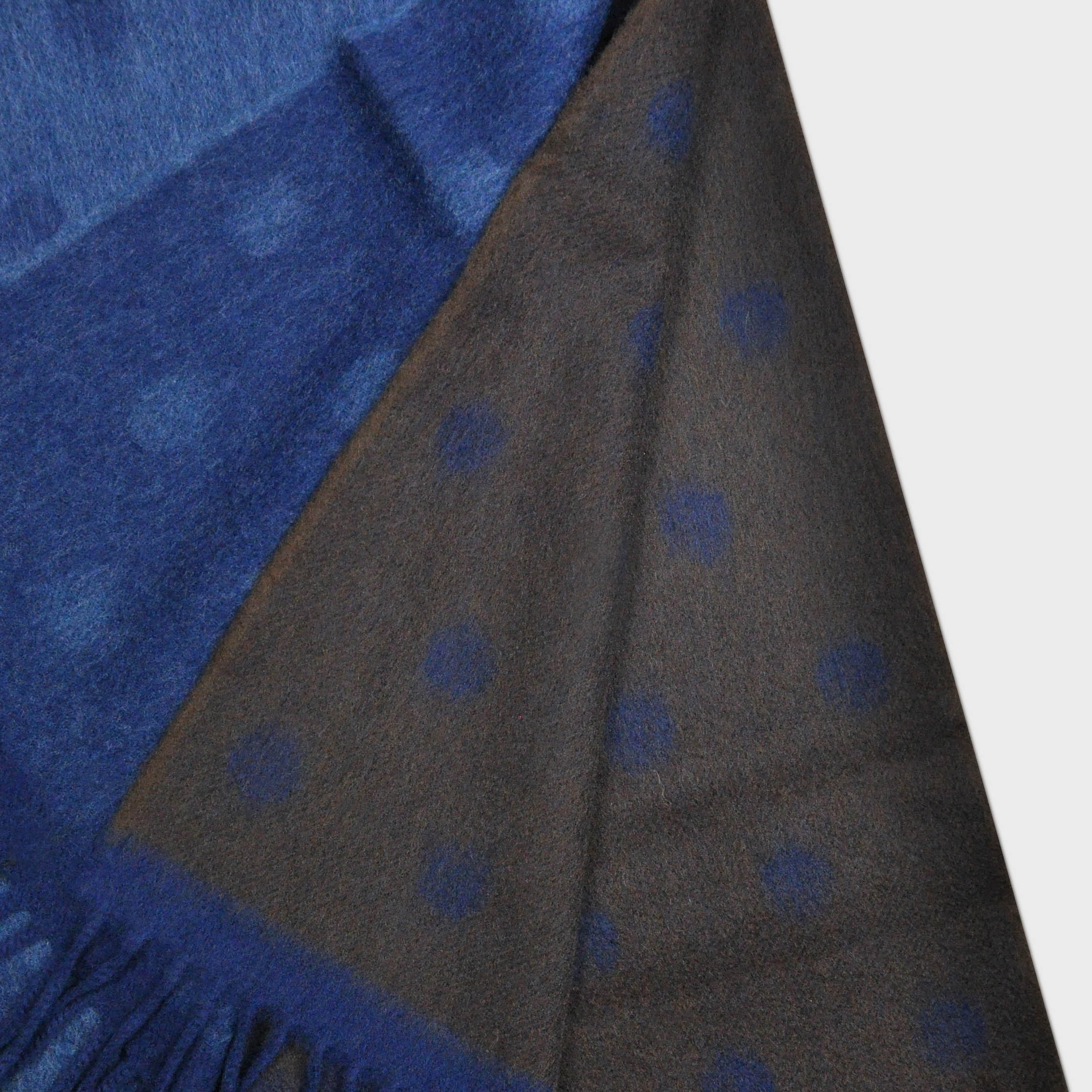 Quarter Panel Wool Scarf with Dots in Blues & Brown