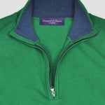 Fine Cotton Quarter Zip Collar in Green with Blue Collar