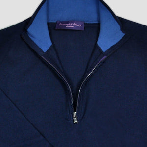 Fine Cotton Quarter Zip Collar in Navy with Light Blue Collar