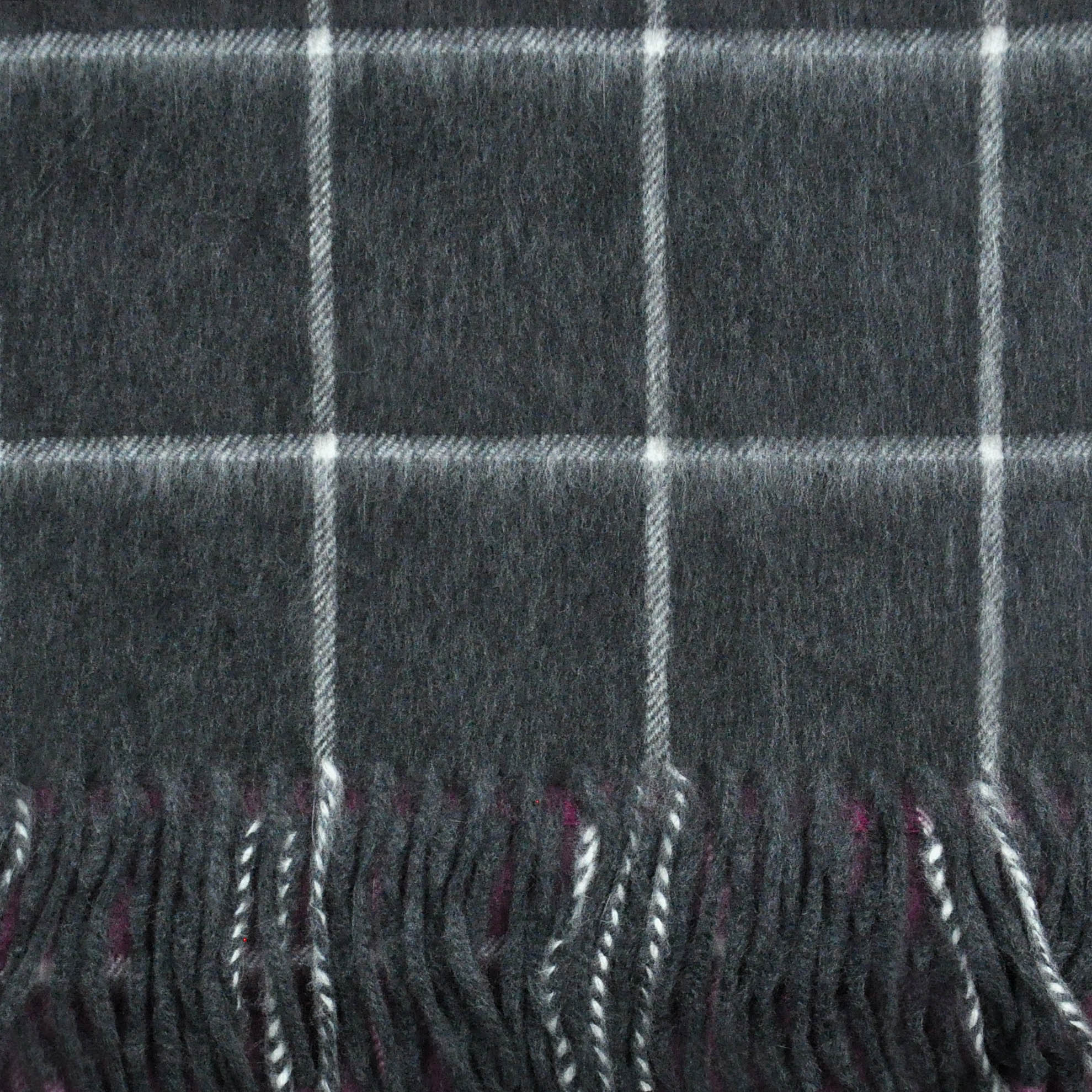 Double Panel Window Pane Wool Scarf in Claret & Grey